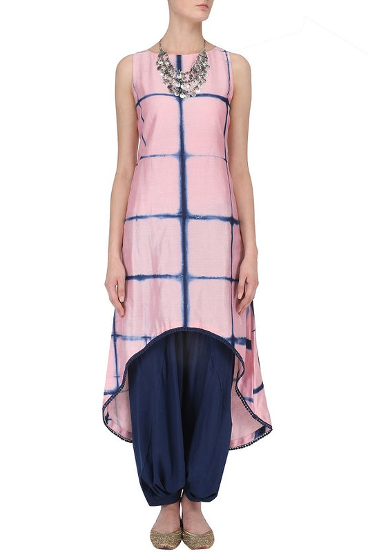 Baby Pink & Blue Shirt With Blue Dhoti & Neck Piece