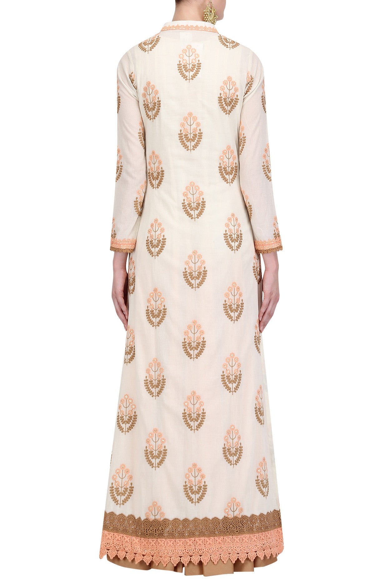 Offwhite Embroidered Jacket With Offwhite & Peach Omre Slip