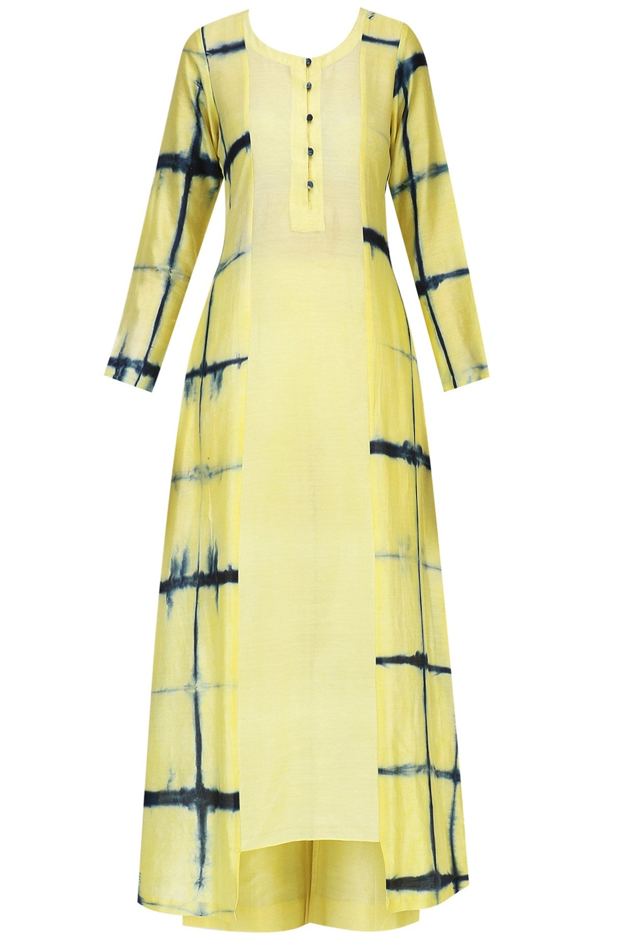 Blue & Yellow Shibori Kurta With Yellow Plazo