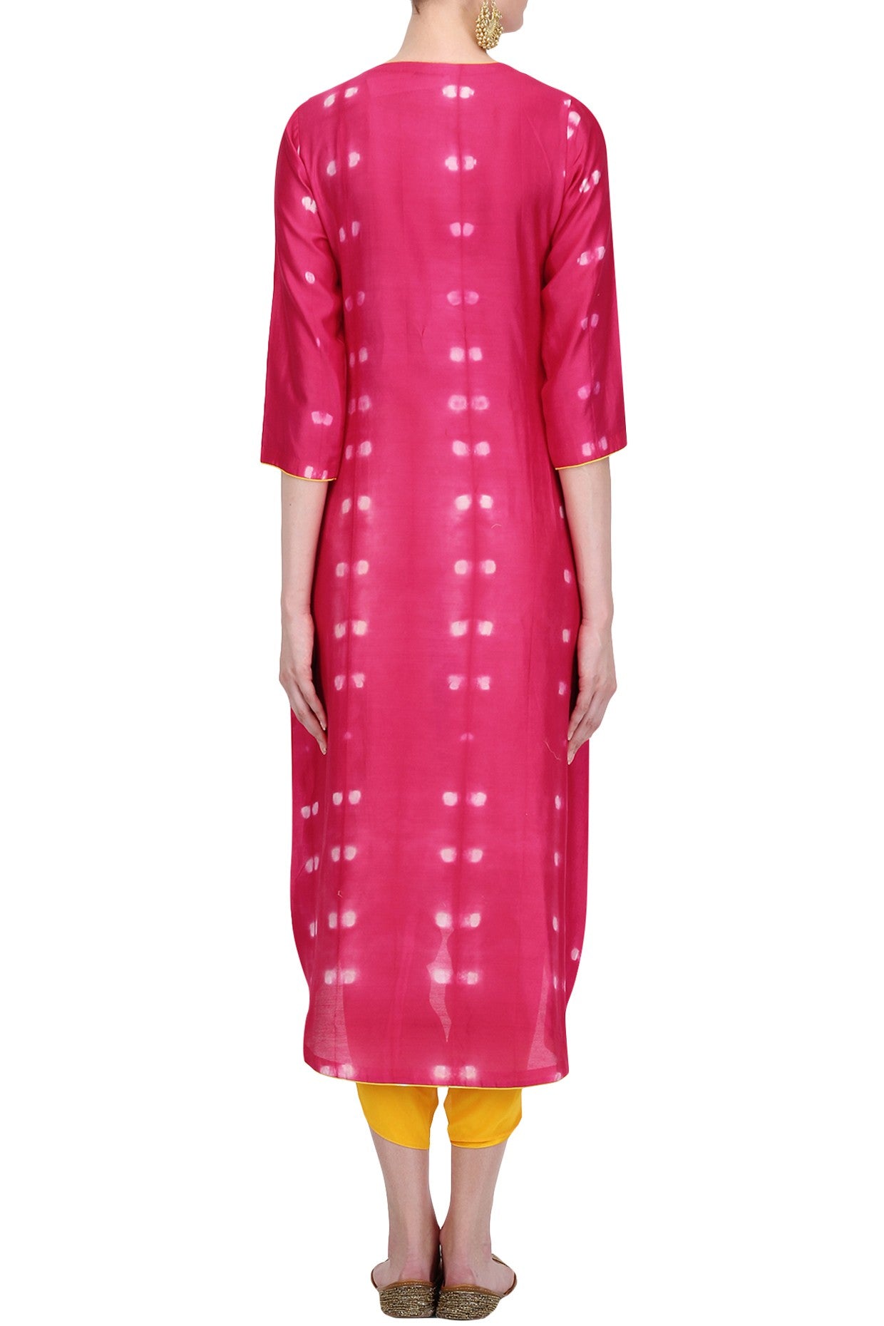 Mustard Yellow & Pink Kurta With Mustard Dhoti