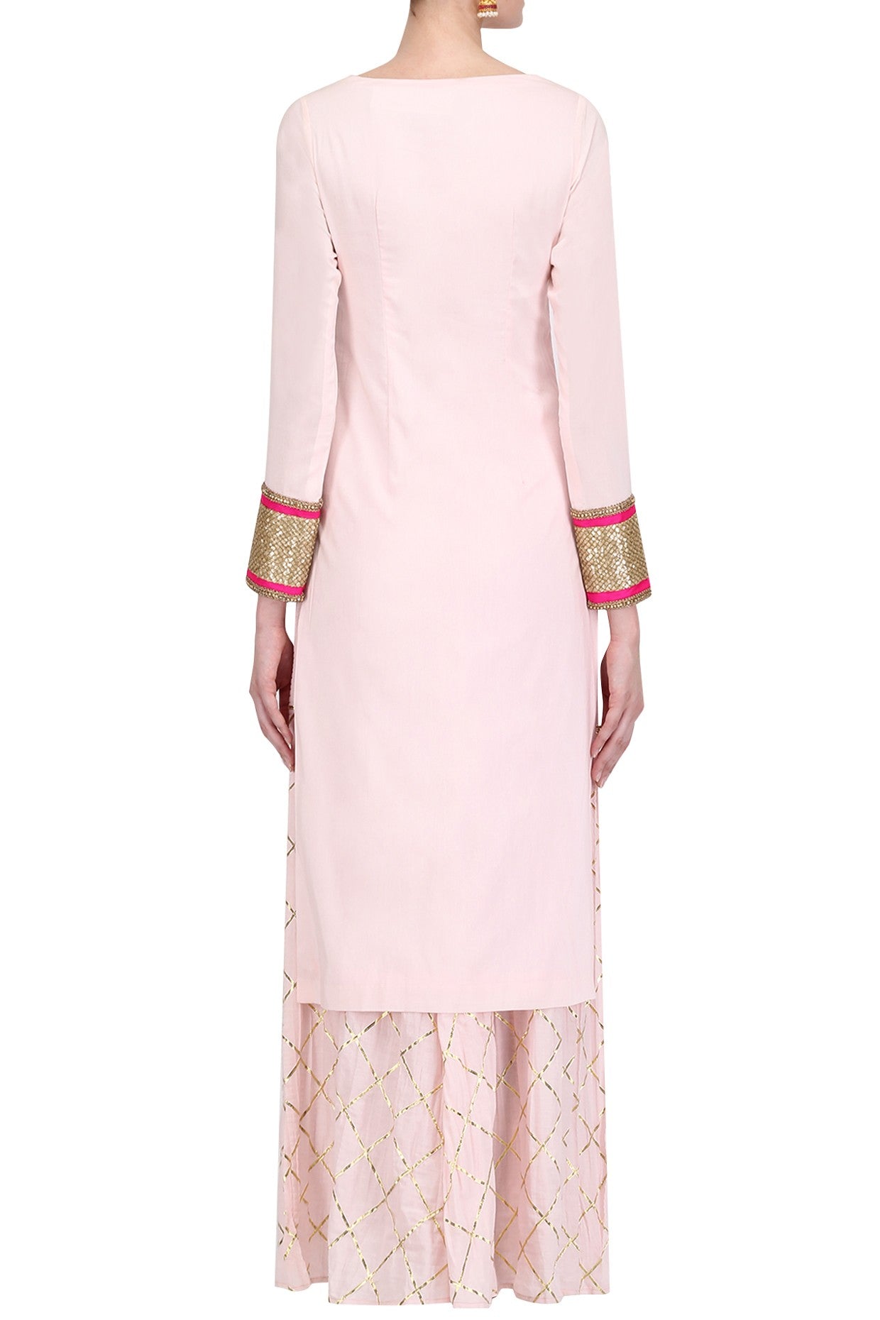 Baby Pink Kurta With Gotapatti Sharara & Baby Pink Net Dupatta