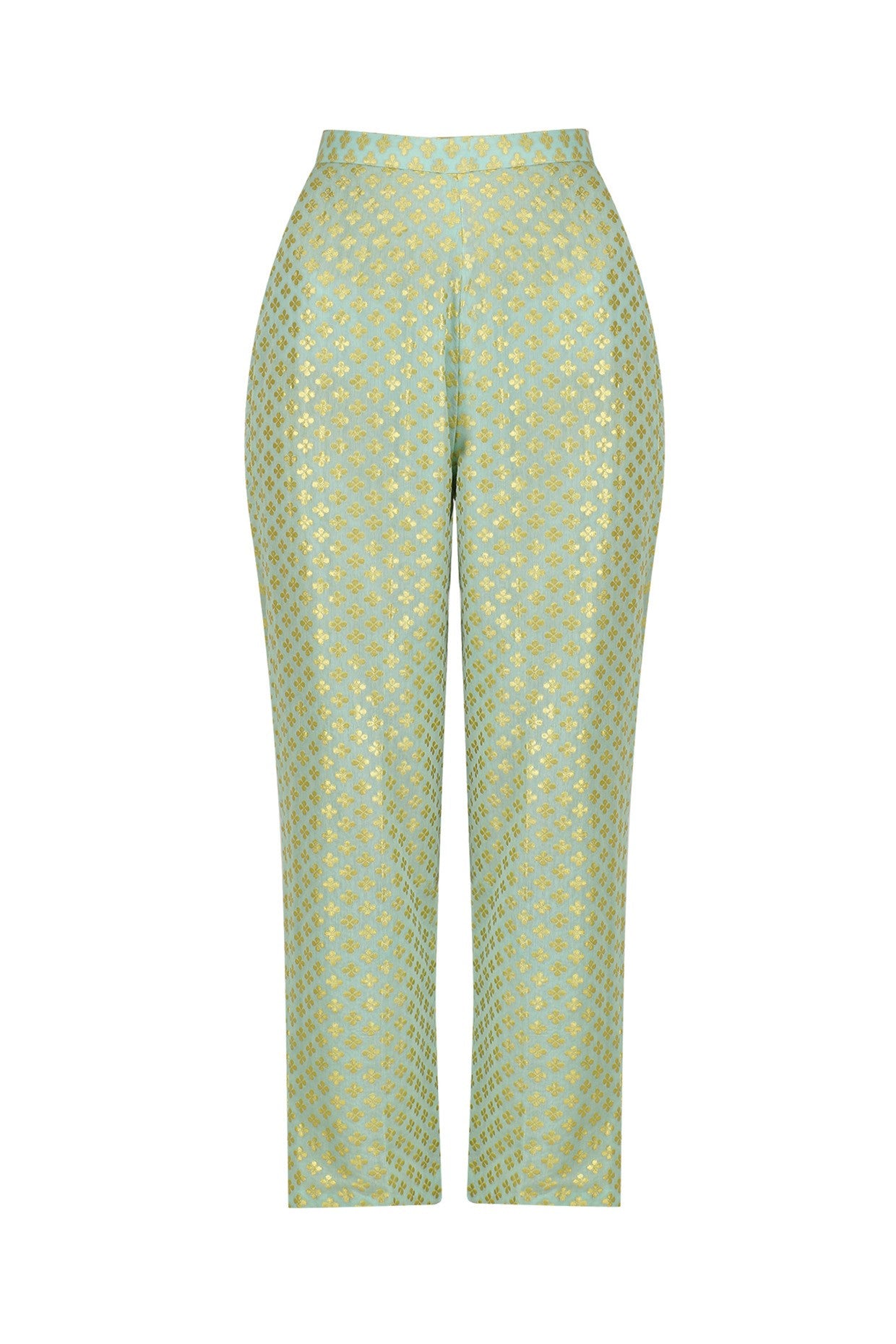 Aqua Embroidered Kurta, Aqua Brocade Plazo With Yellow Dupatta