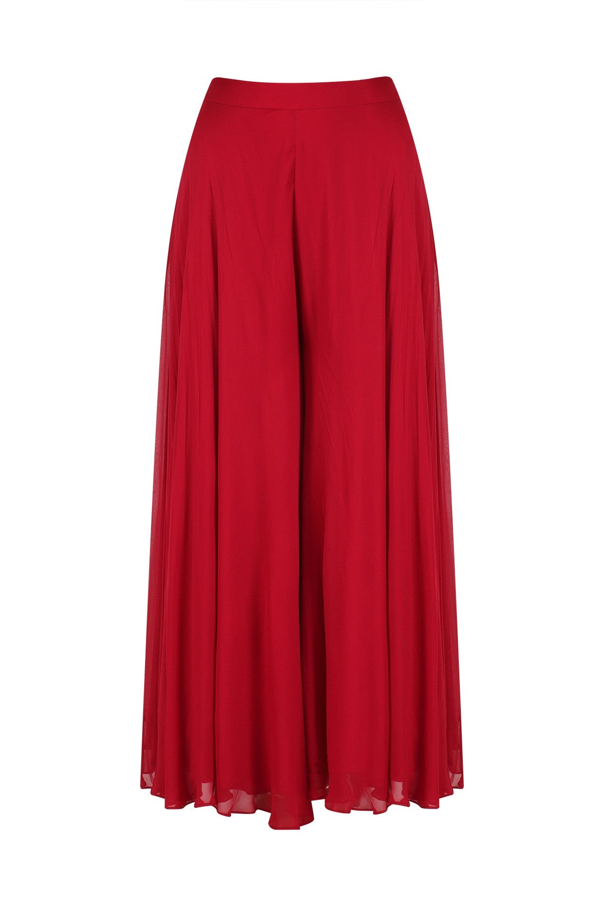 Coral Red Flat Chiffon Jacket with Coral Red Sharara