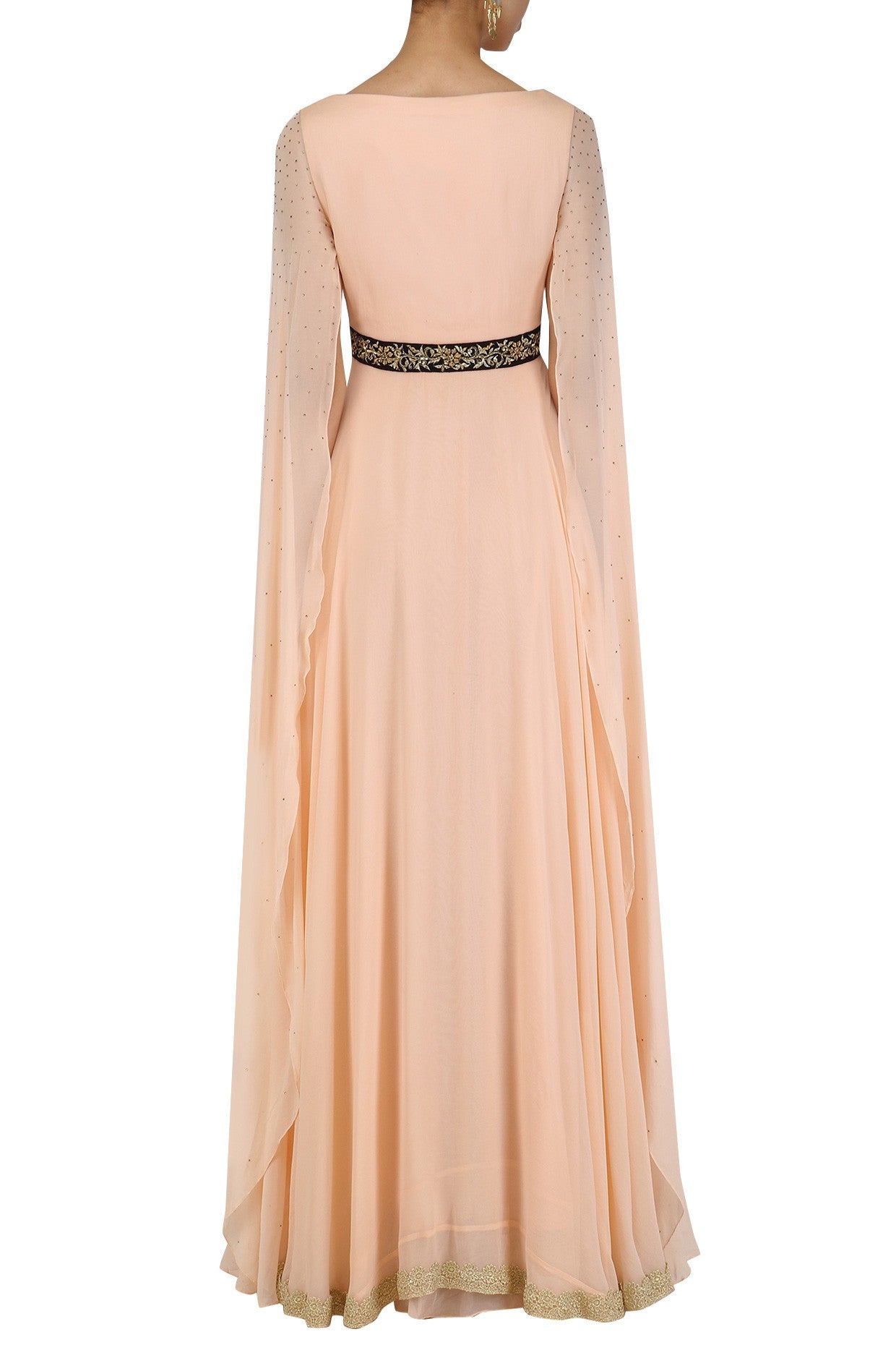 Peach Georgatte Cape Sleeves gown