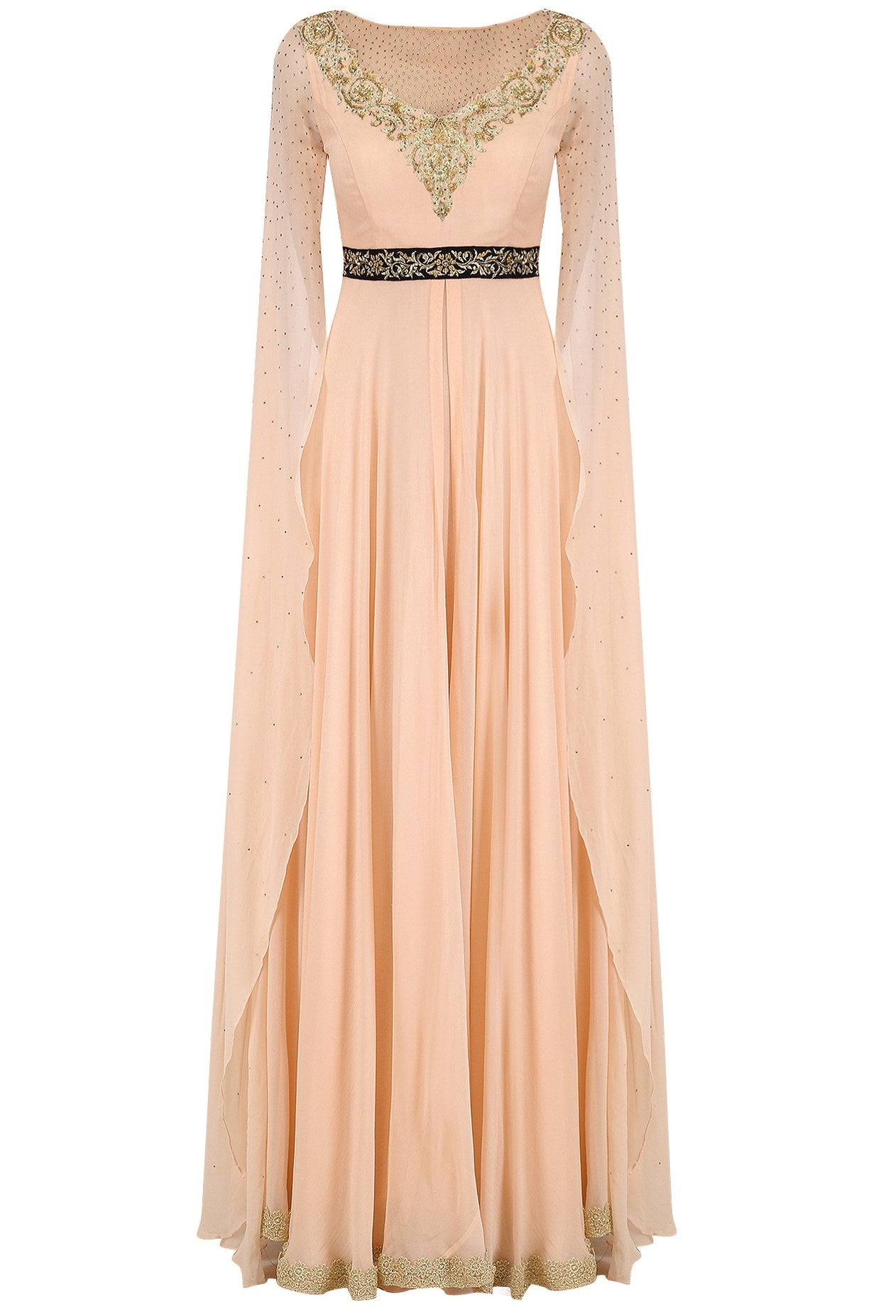 Peach Georgatte Cape Sleeves gown