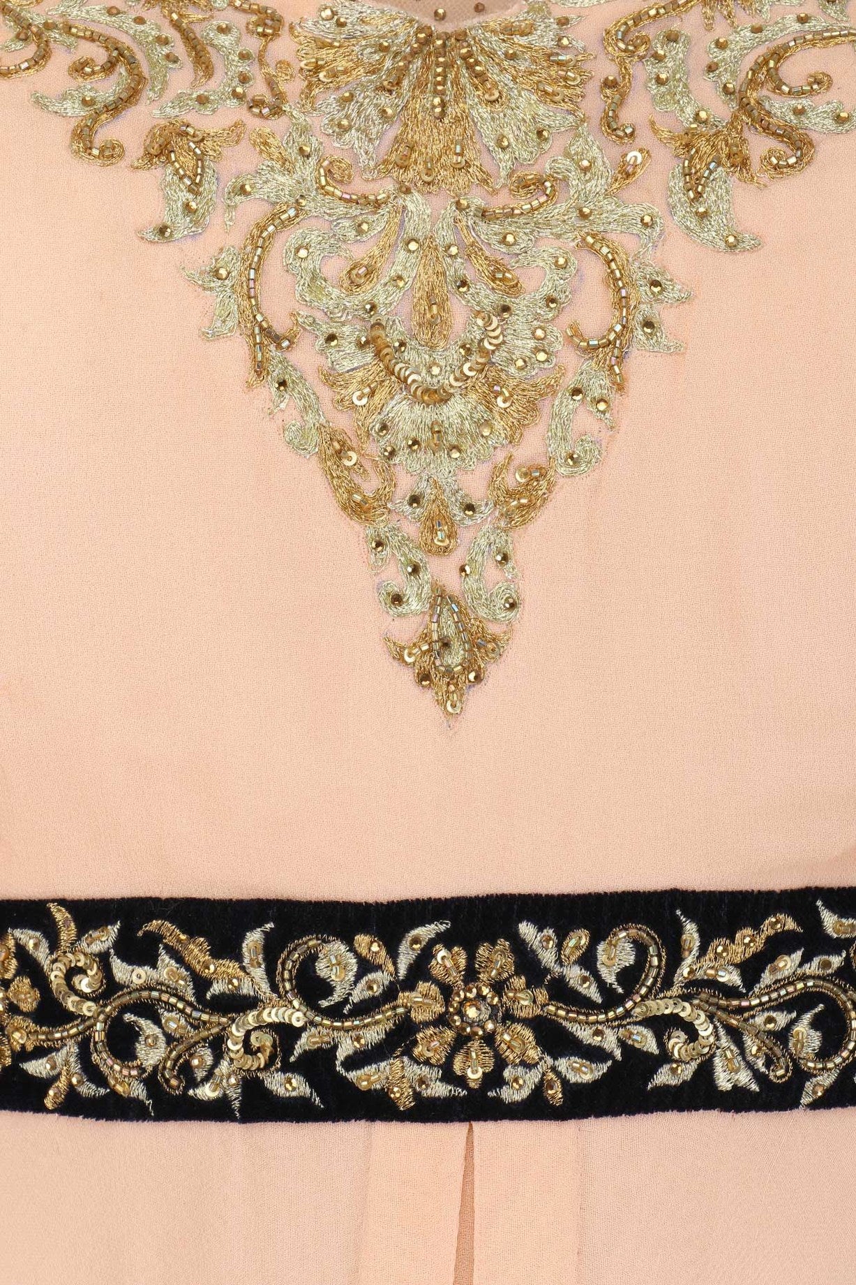 Peach Georgatte Cape Sleeves gown