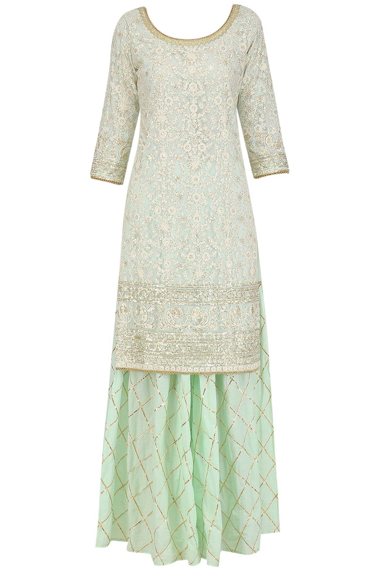 Pista green embroidered kurta With sharara & Pistagreen Dupatta