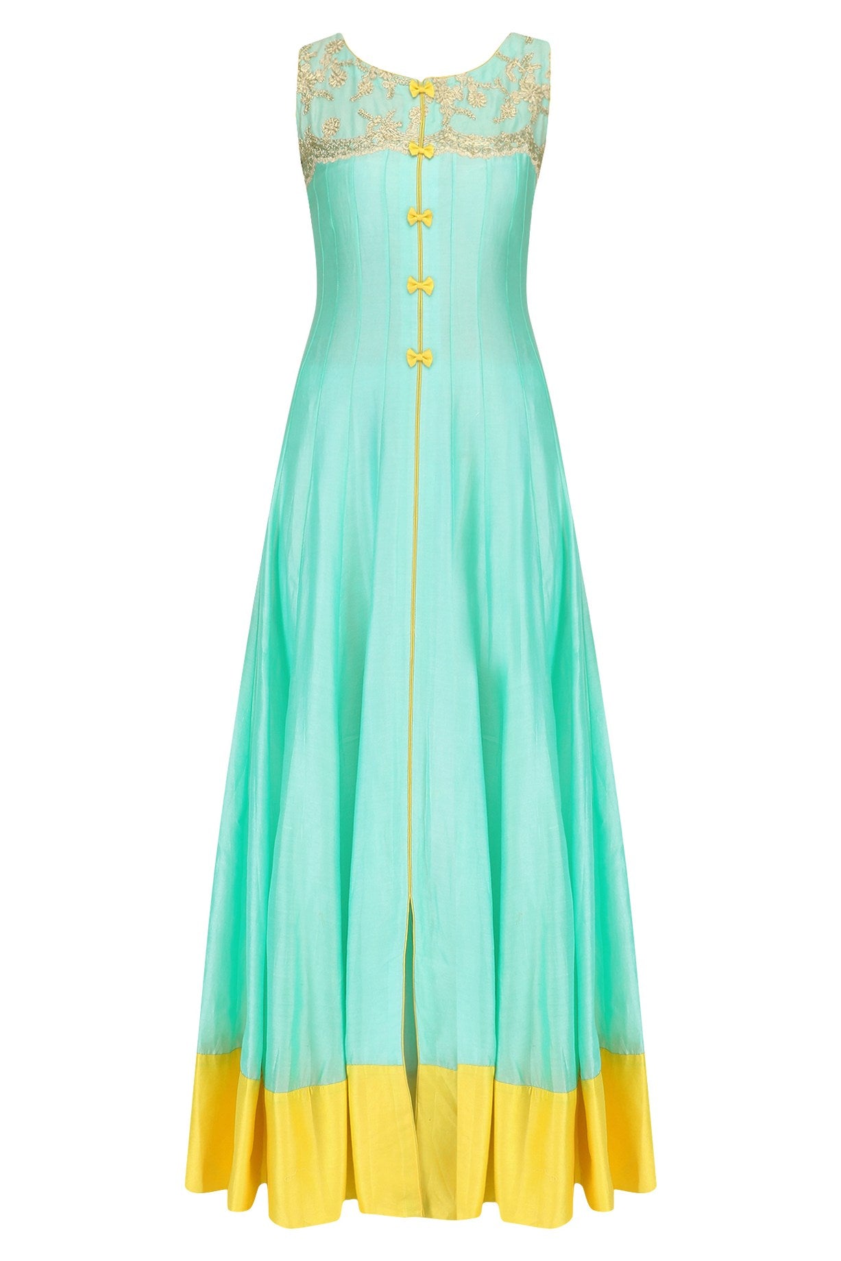 Aqua Lemon Chanderi Full Lenght Kurta Set
