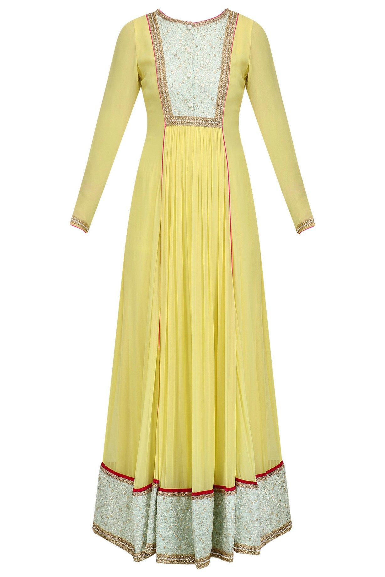 Lemon And Aqua Anarkali Set