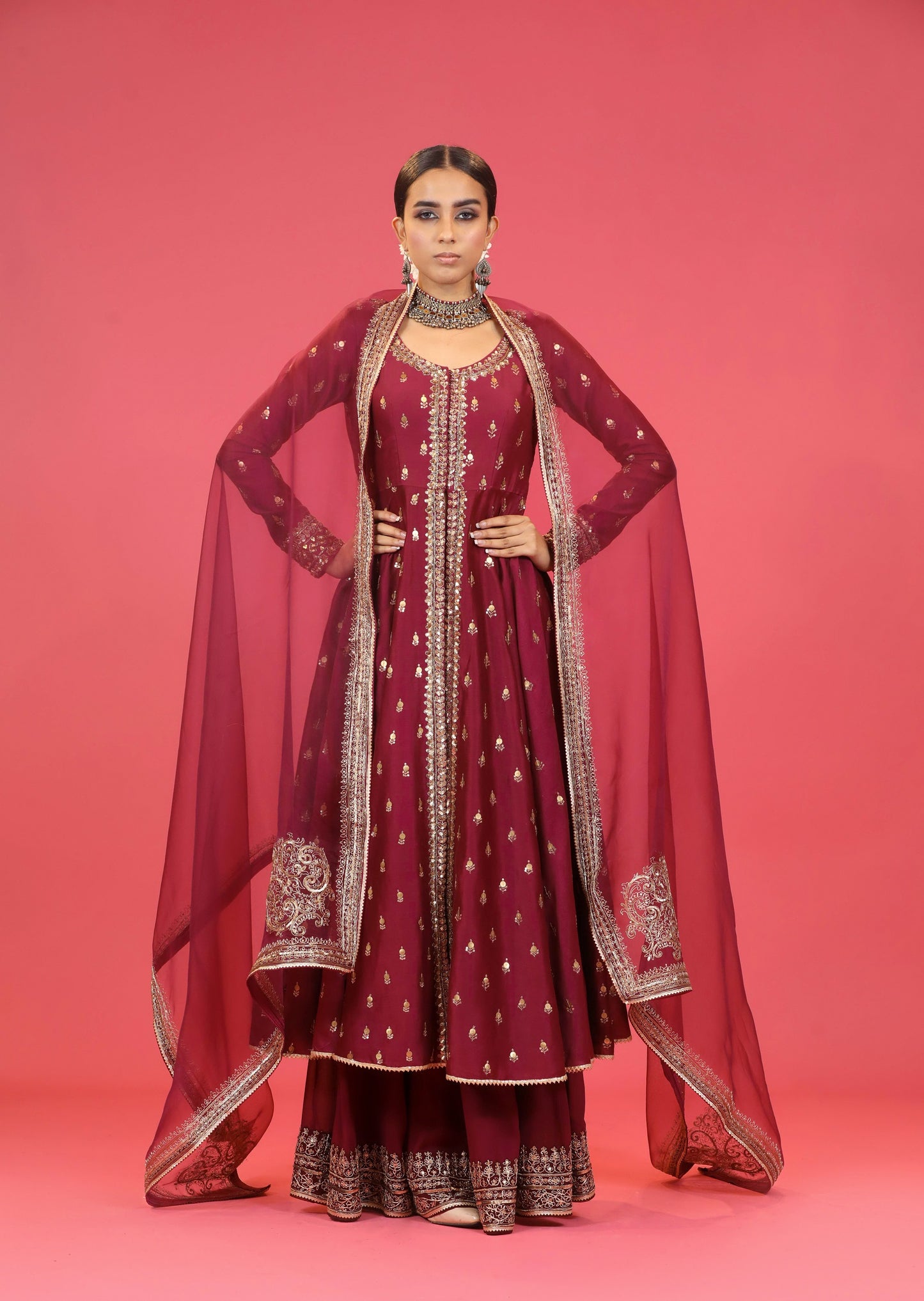 Wine Chanderi Suit