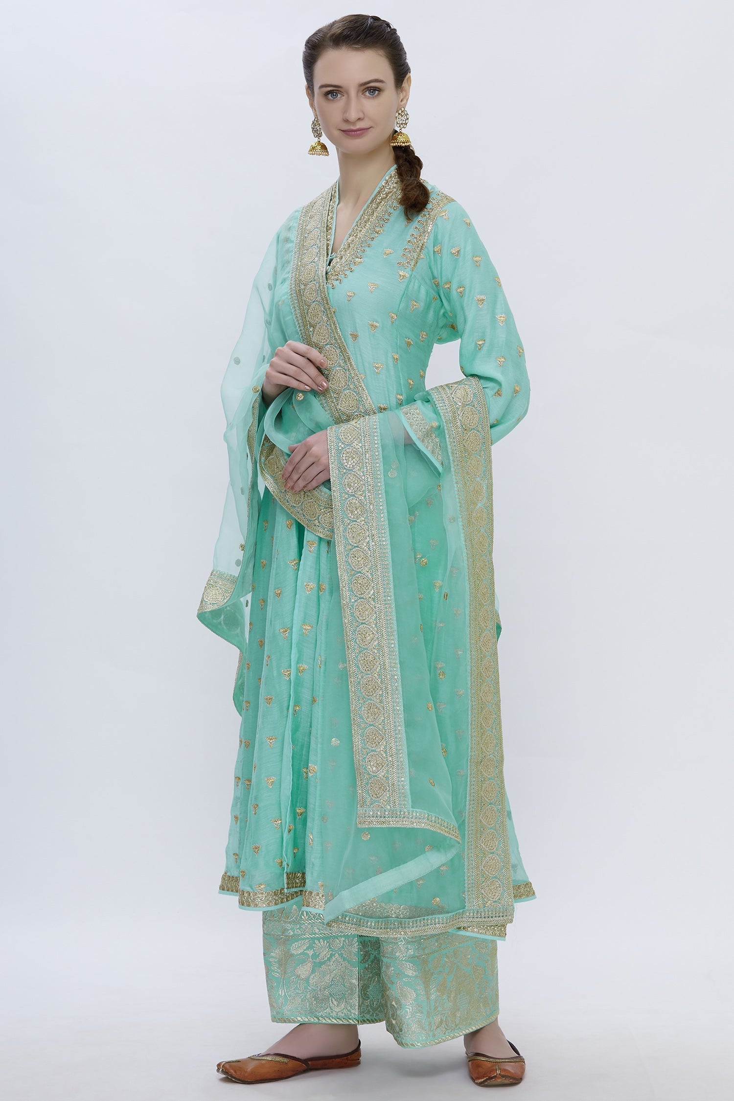 Meera Teal Jacket Palazzo Set- front view