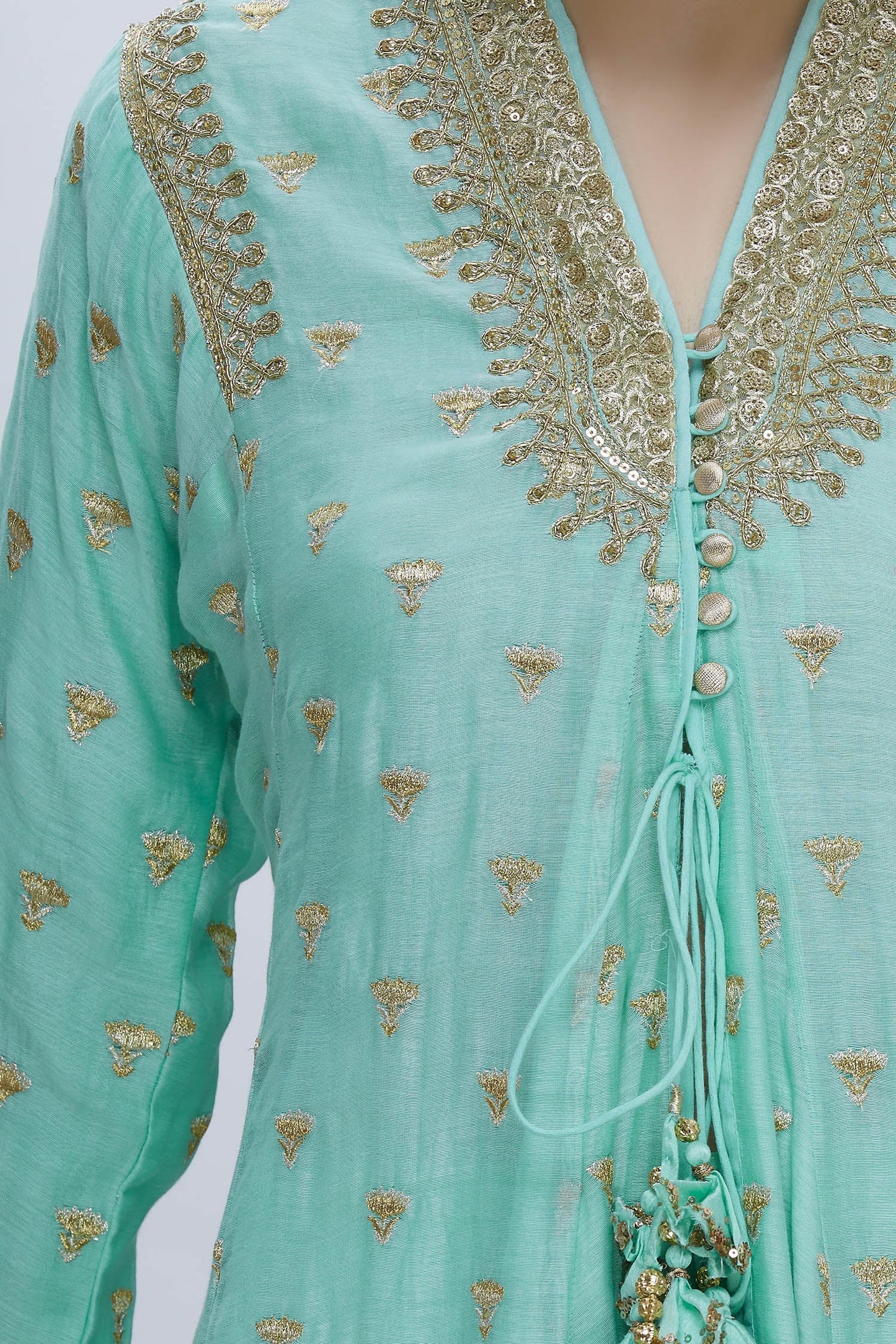 Meera Teal Jacket Palazzo Set- close view