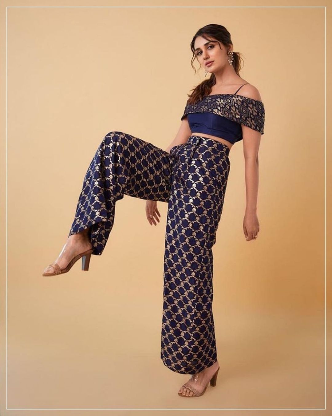 Nikita Dutta in Marigold Brocade Strappy Co-ord Set