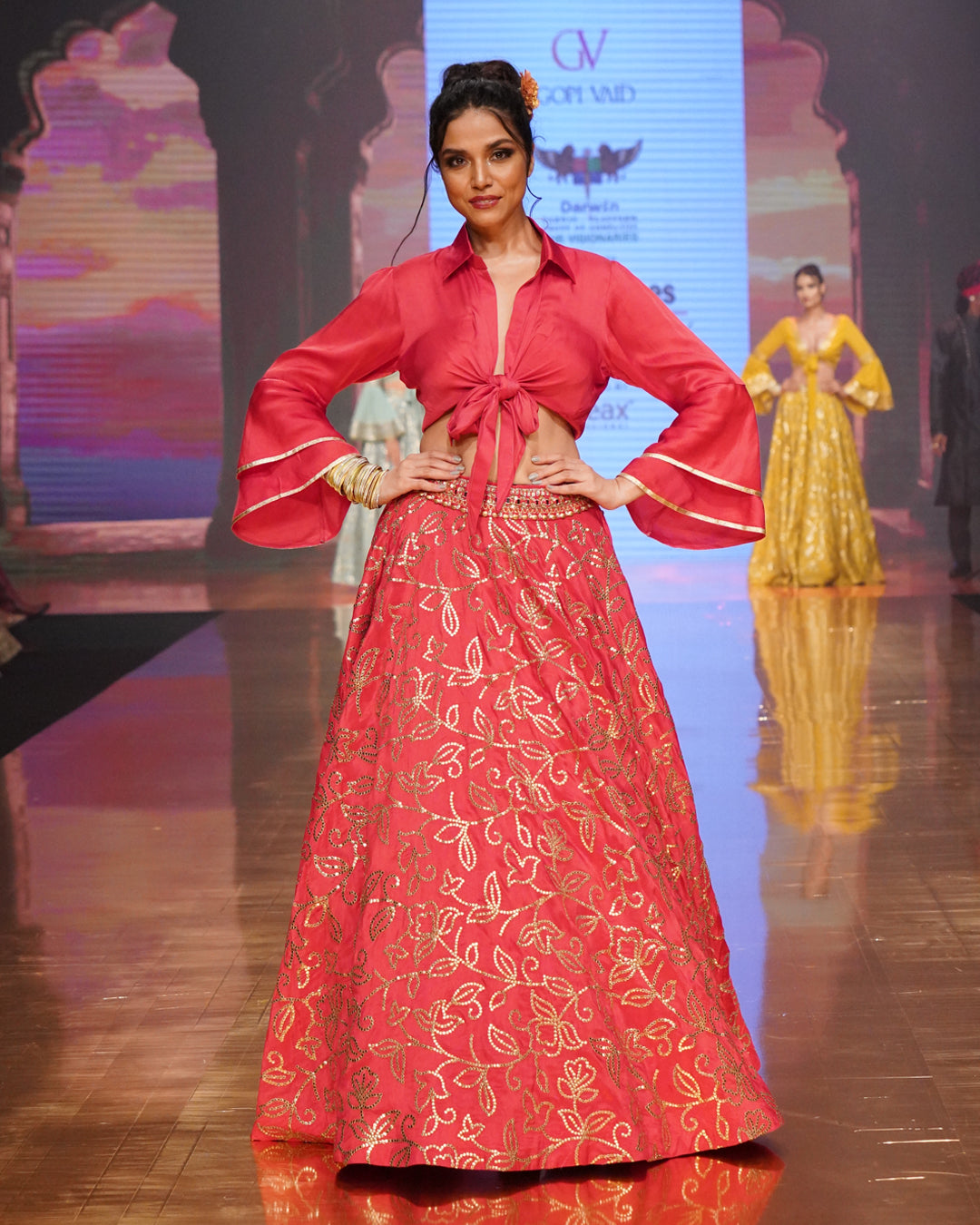 Red Aqeedat Victorian Flared Skirt | Gopi Vaid