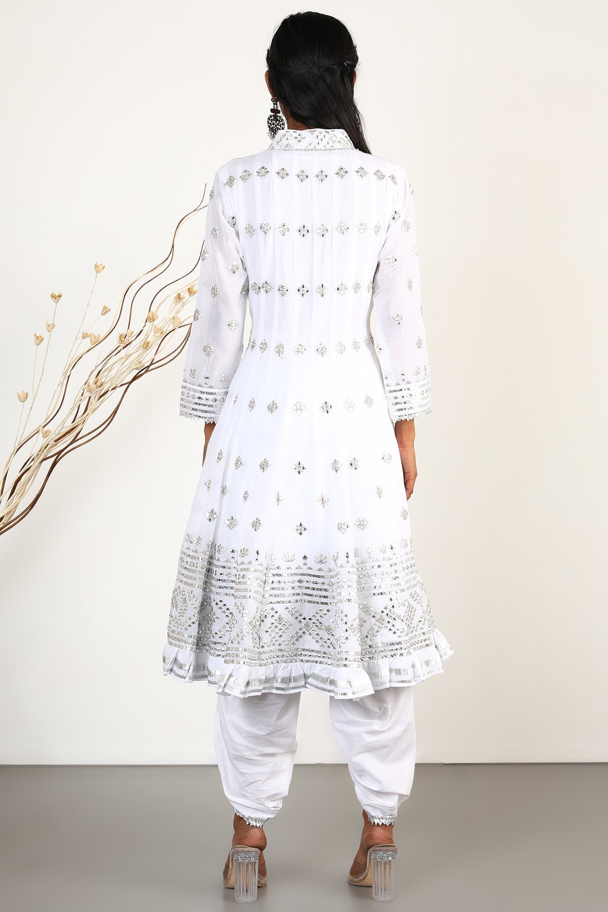 Women's Chand Ivory Embroidered Anarkali | Gopi Vaid