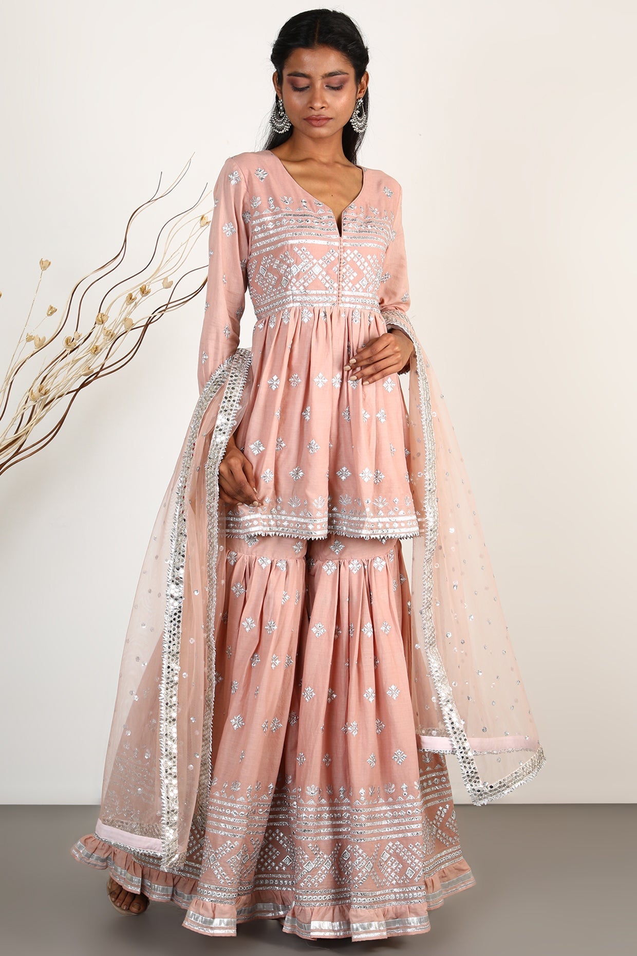 Women's Designer Chand Pink Peplum Set | Gopi Vaid