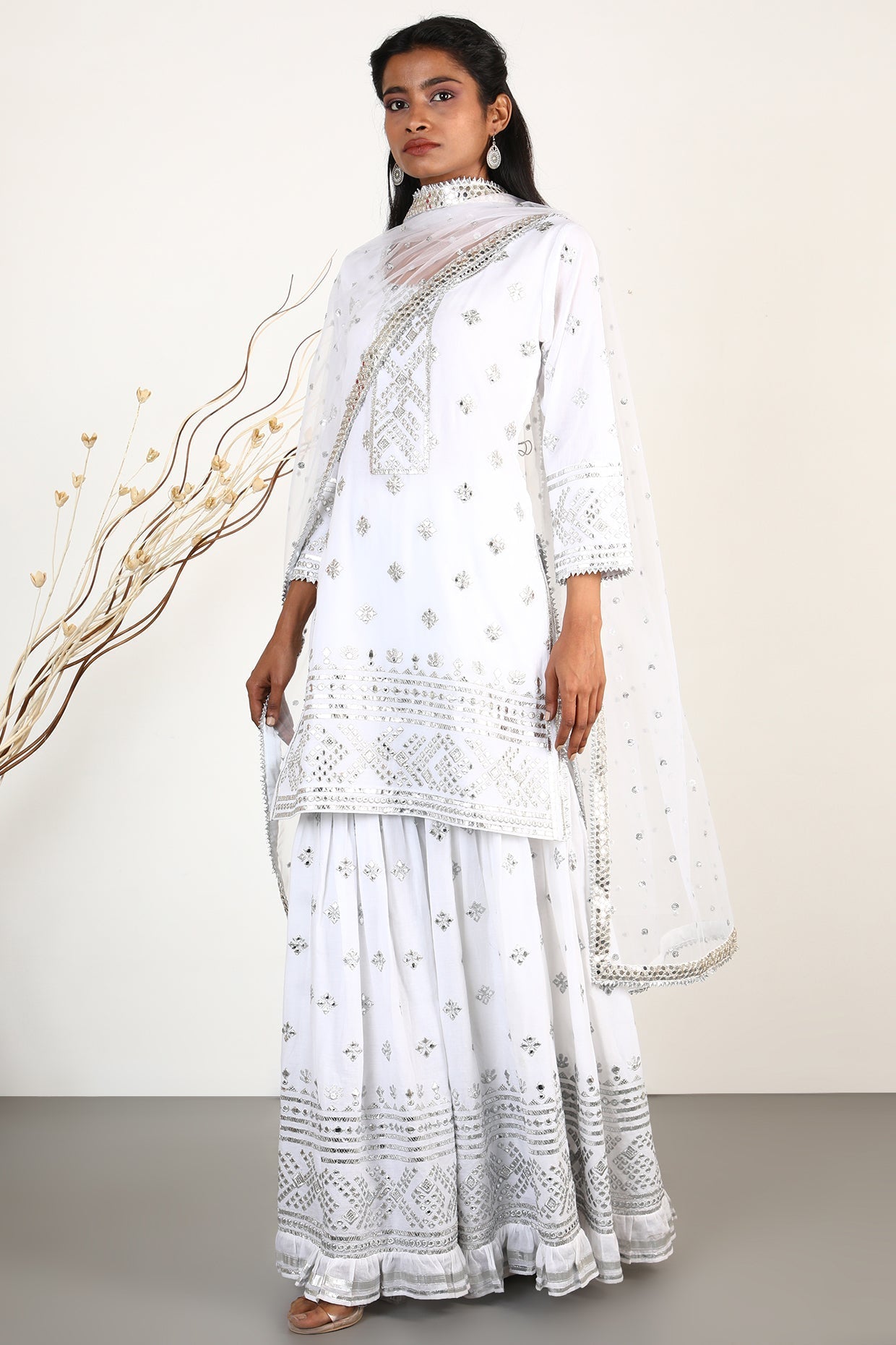 Women's Designer Chand Ivory Flowy Garara Set | Gopi Vaid