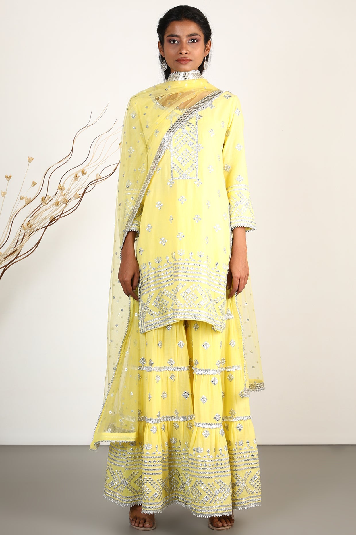 Women's Designer Chand Yellow Short Kurta Set | Gopi Vaid