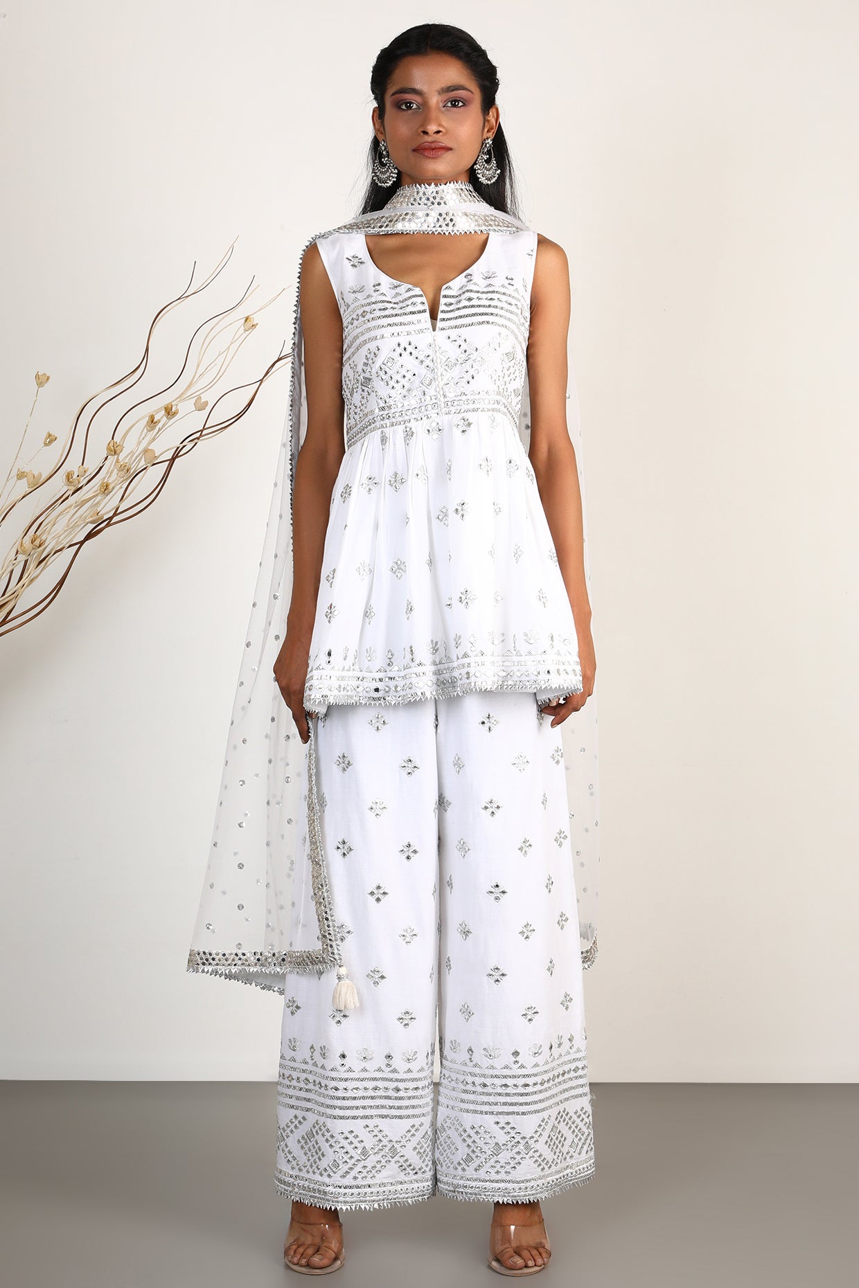 Women's Designer Chand Ivory Palazzo Set | Gopi Vaid