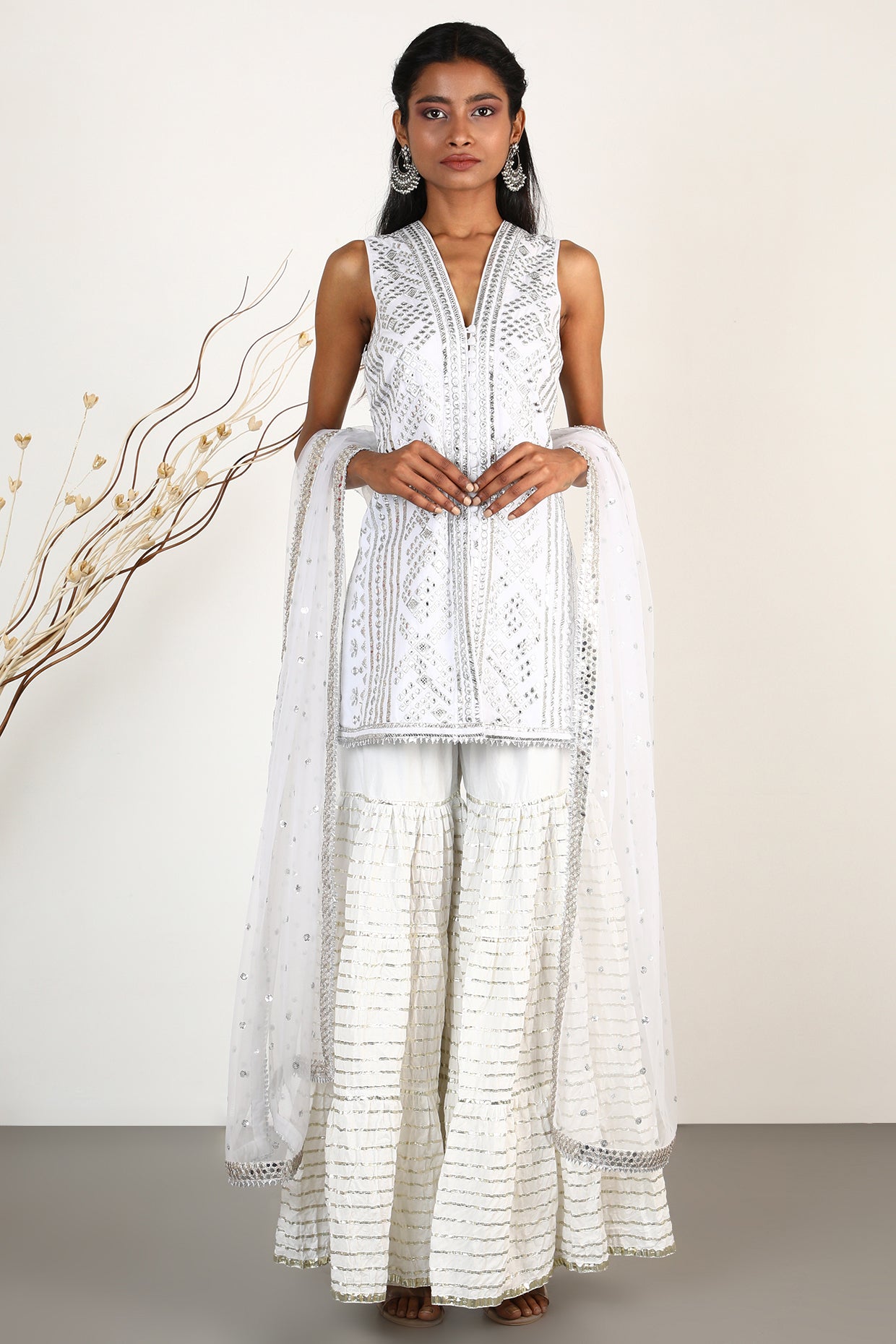 Women's Designer Chand Ivory Sharara Set | Gopi vaid