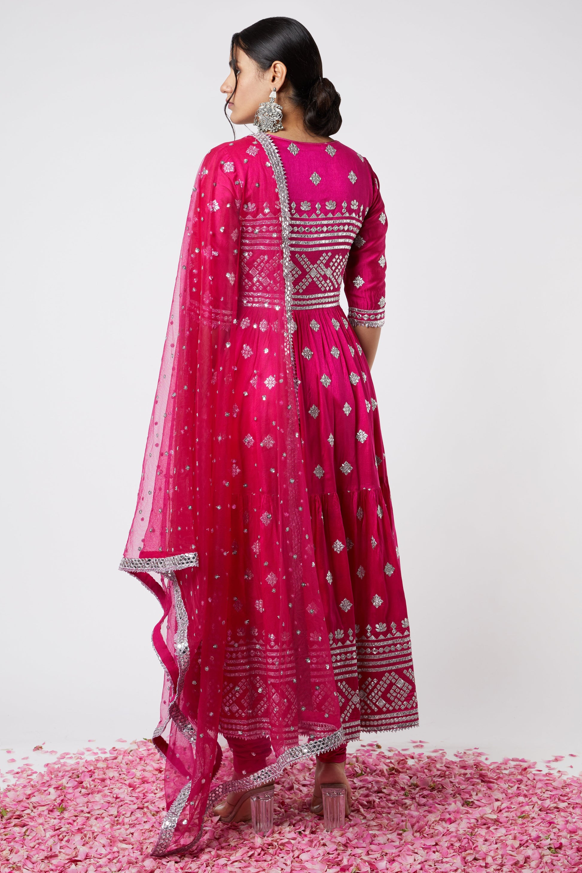 Buy Women's Chand Rani Pink Tiered Anarkali Set | Gopi Vaid