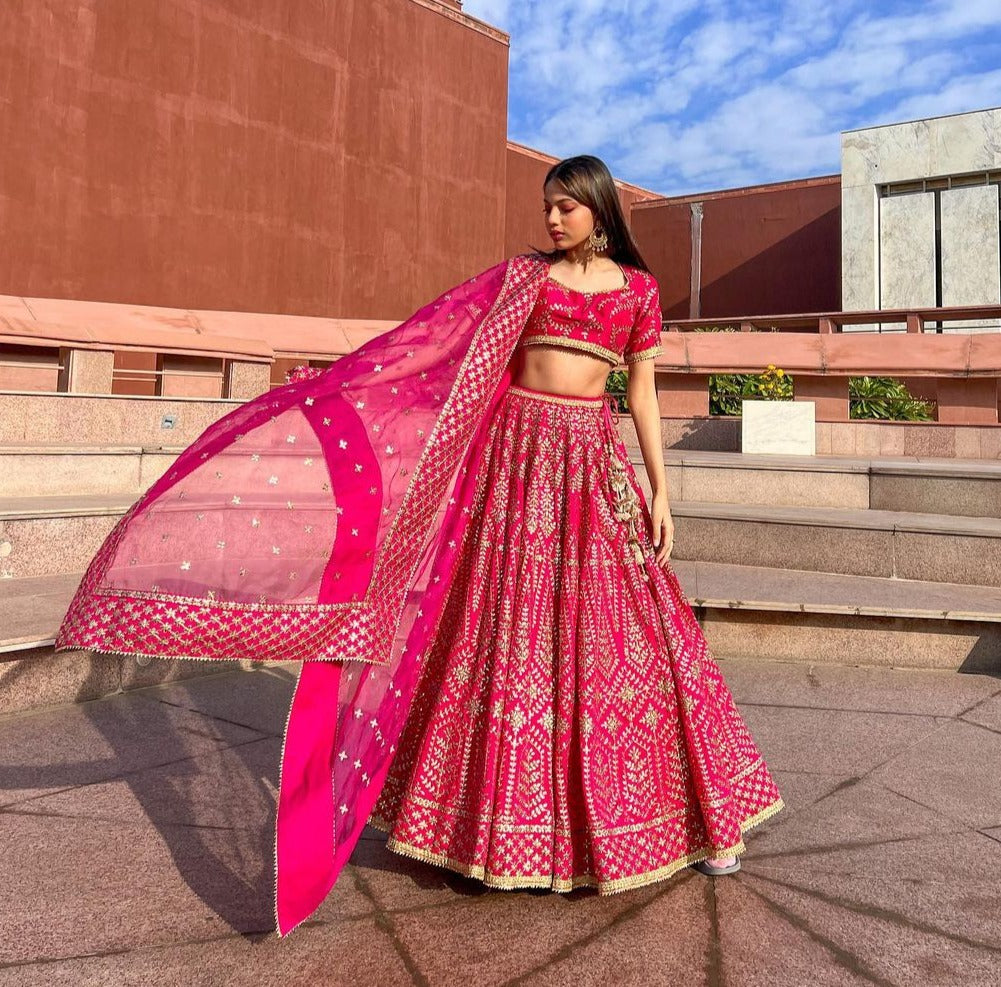 Marigold Solid Patti Lehenga Set- front view