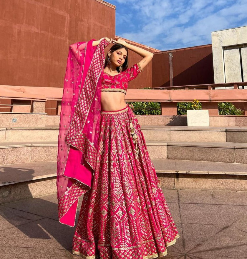 Marigold Solid Patti Lehenga Set- front view