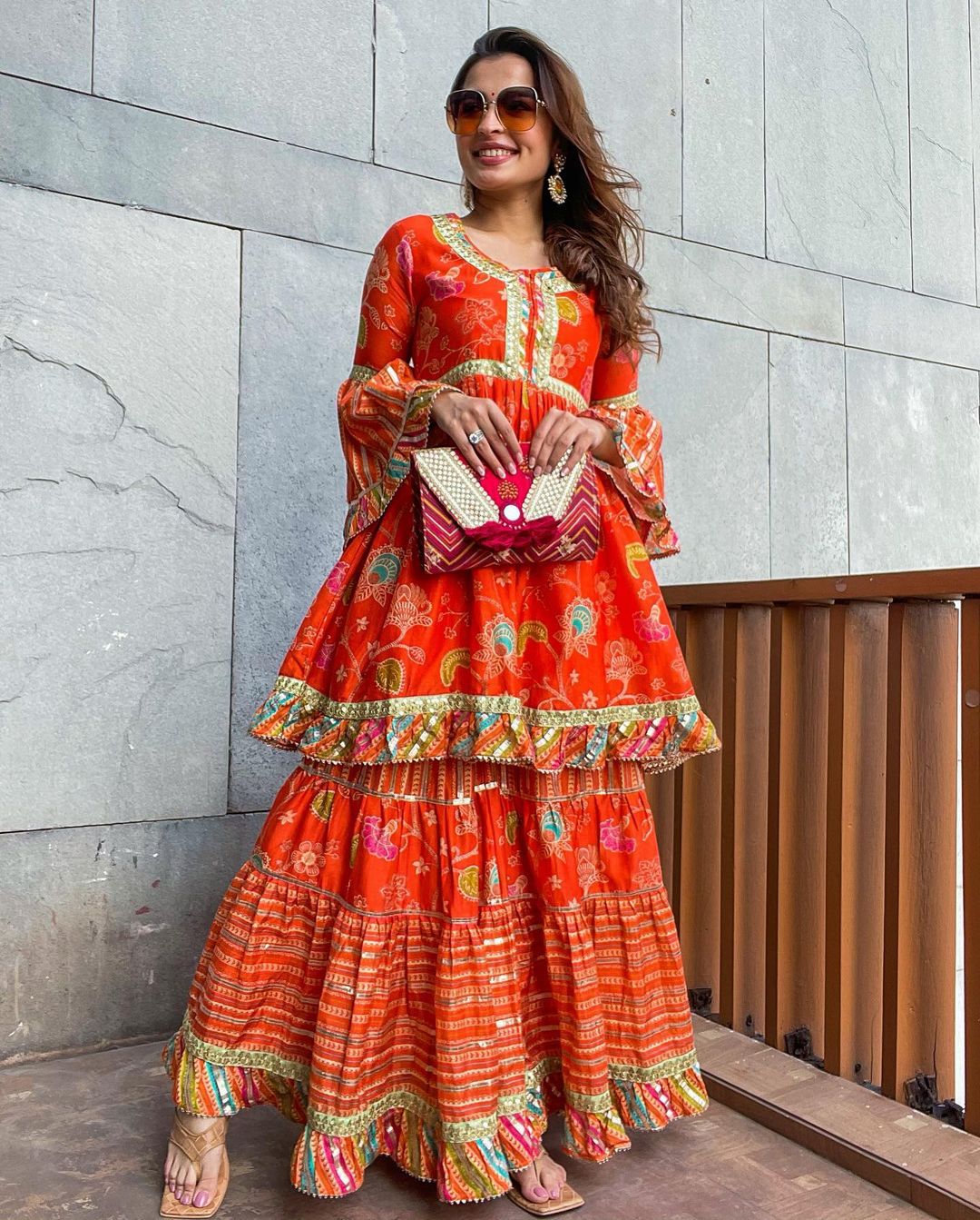 Saachi Bhasin In Marigold Garden Peplum Sharara Set