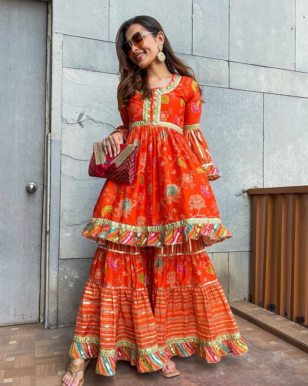 Saachi Bhasin In Marigold Garden Peplum Sharara Set