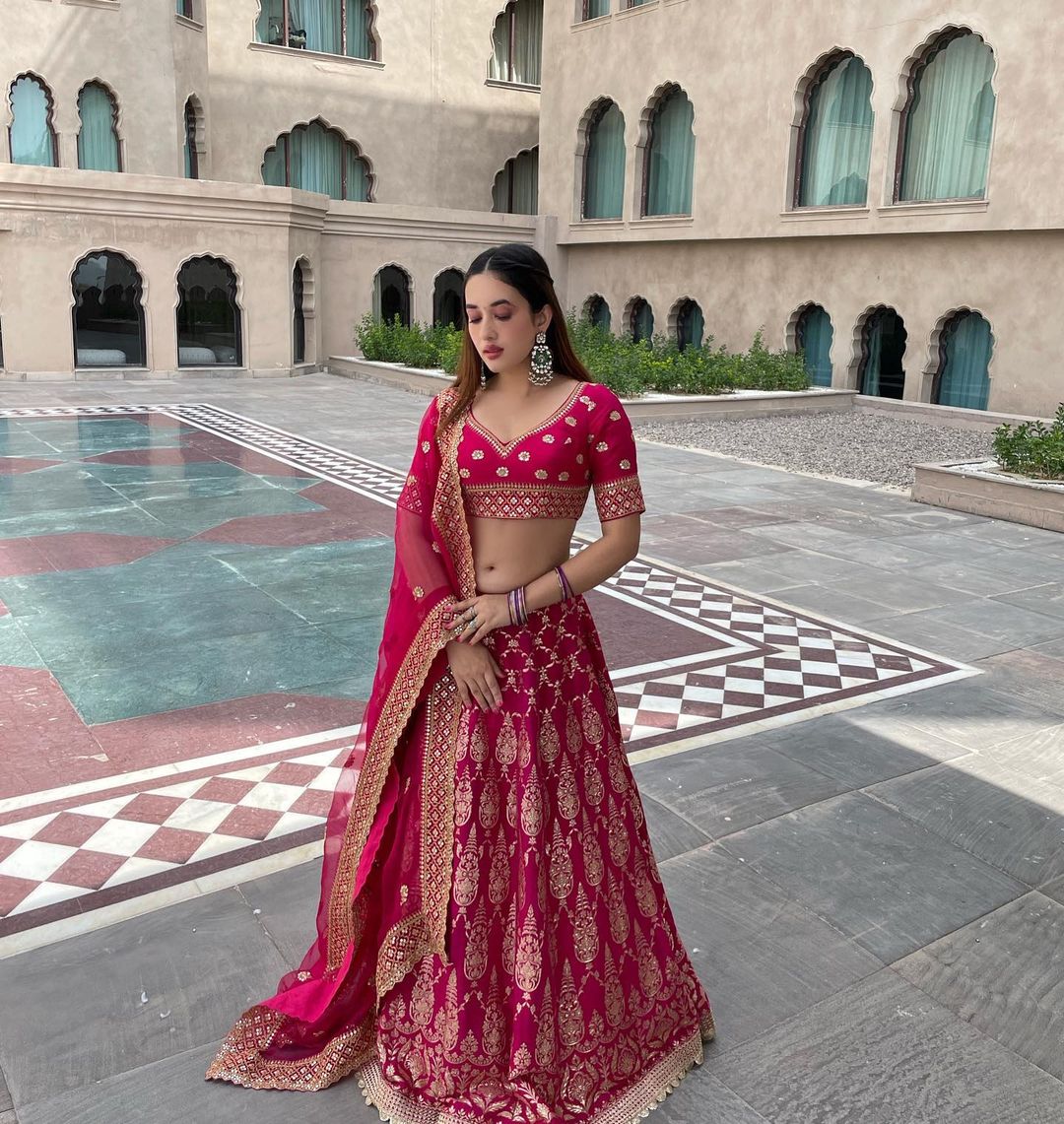 Marigold Brocade Lehenga Set / front view