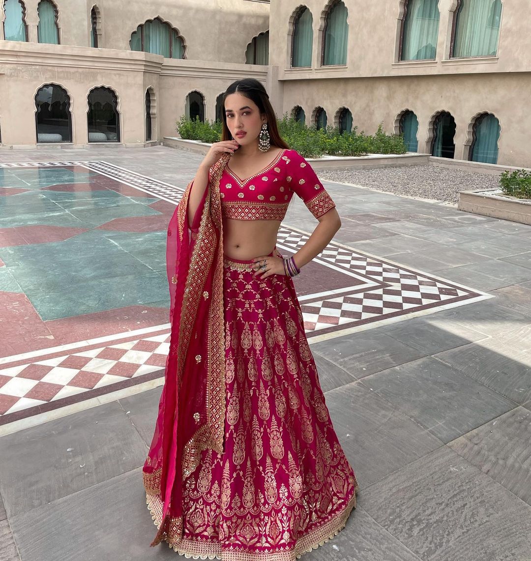 Marigold Brocade Lehenga Set / front view