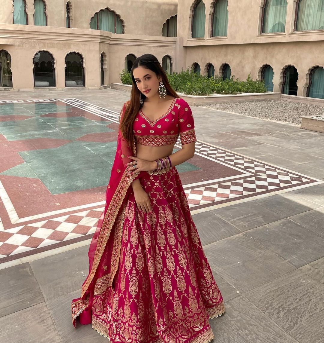 Marigold Brocade Lehenga Set / front view