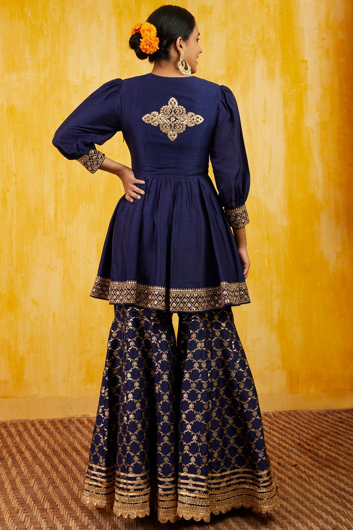 Marigold Brocade Peplum With Garara