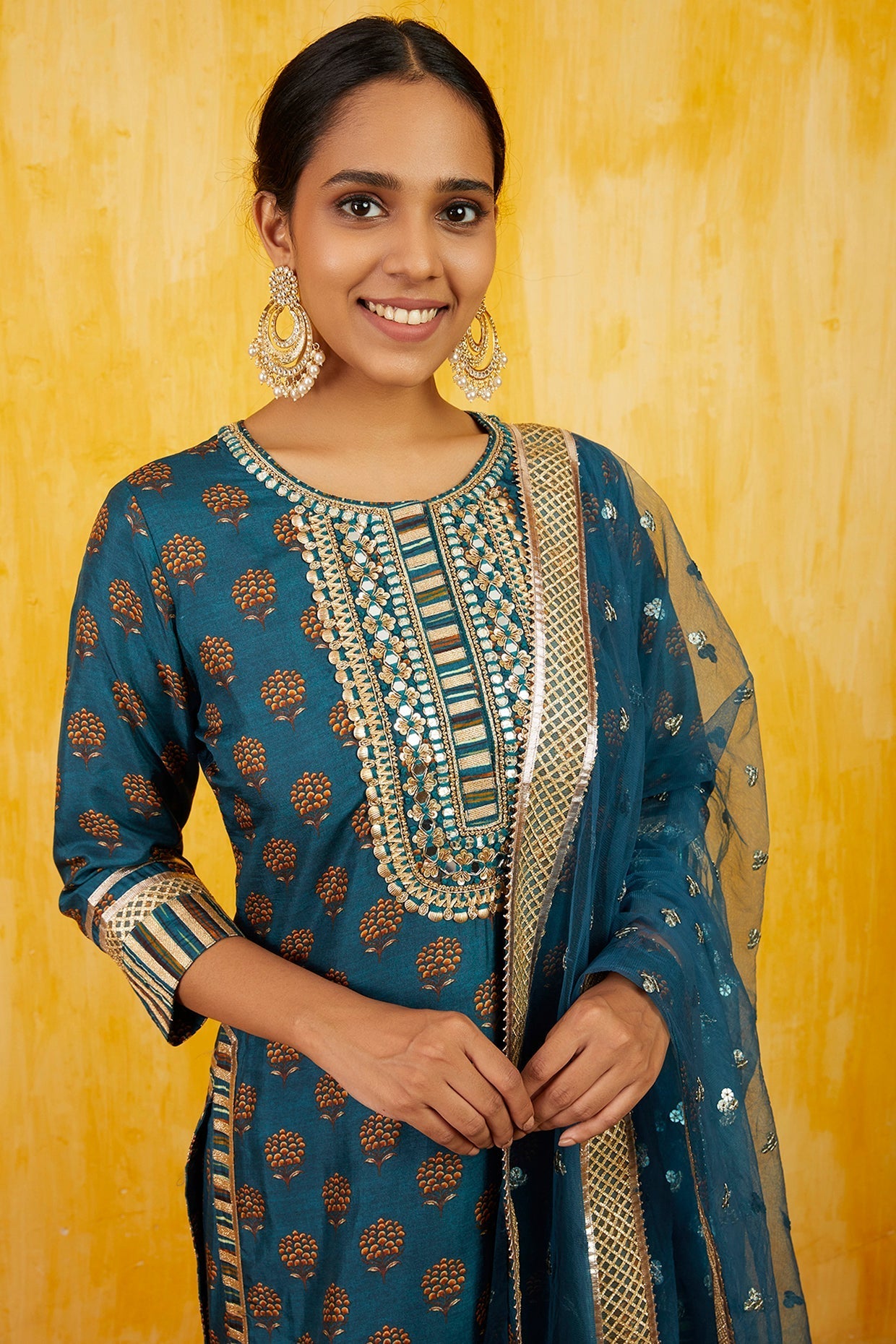 Blue Marigold Buti Sharara Set- front view