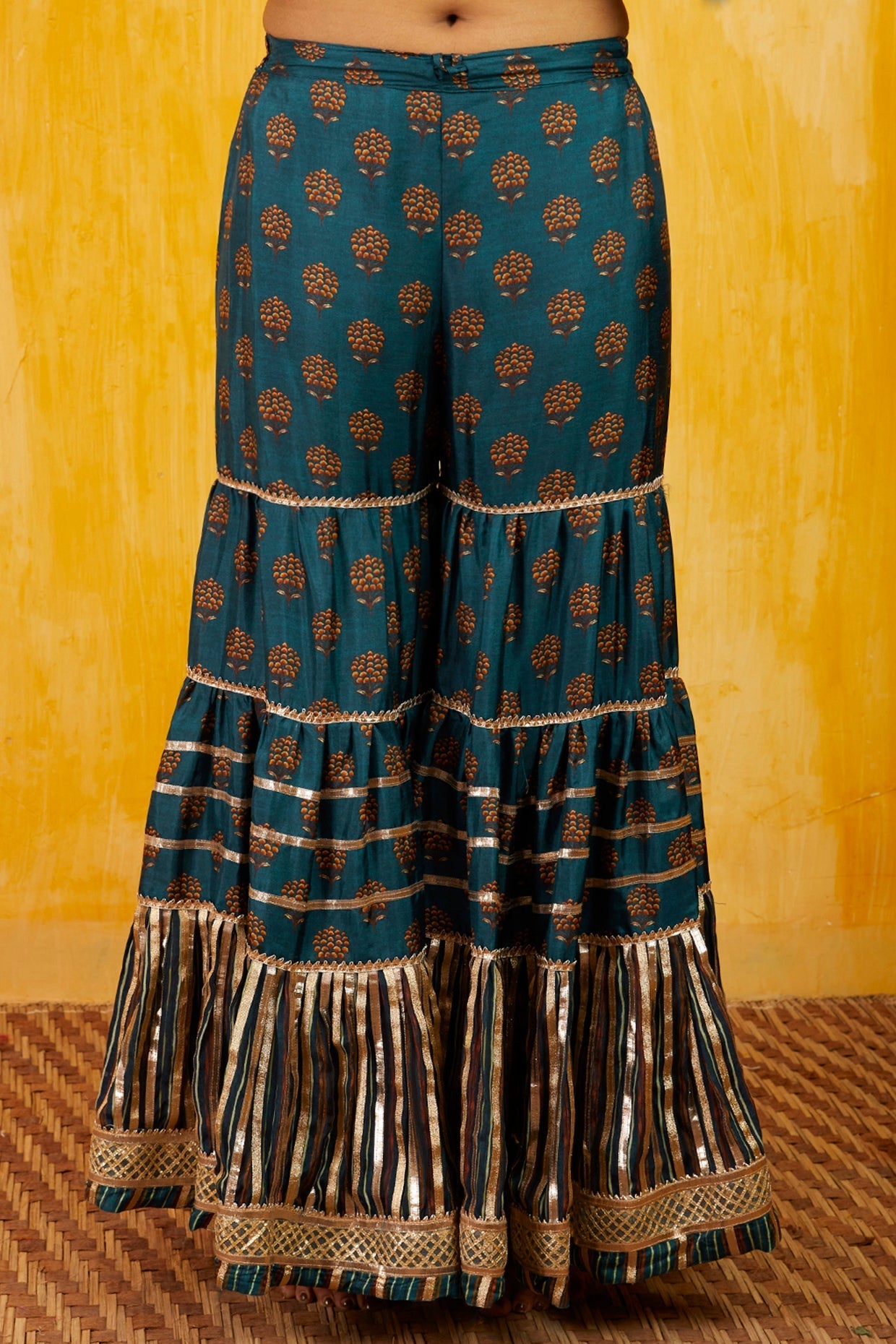 Blue Marigold Buti Sharara Set- close view