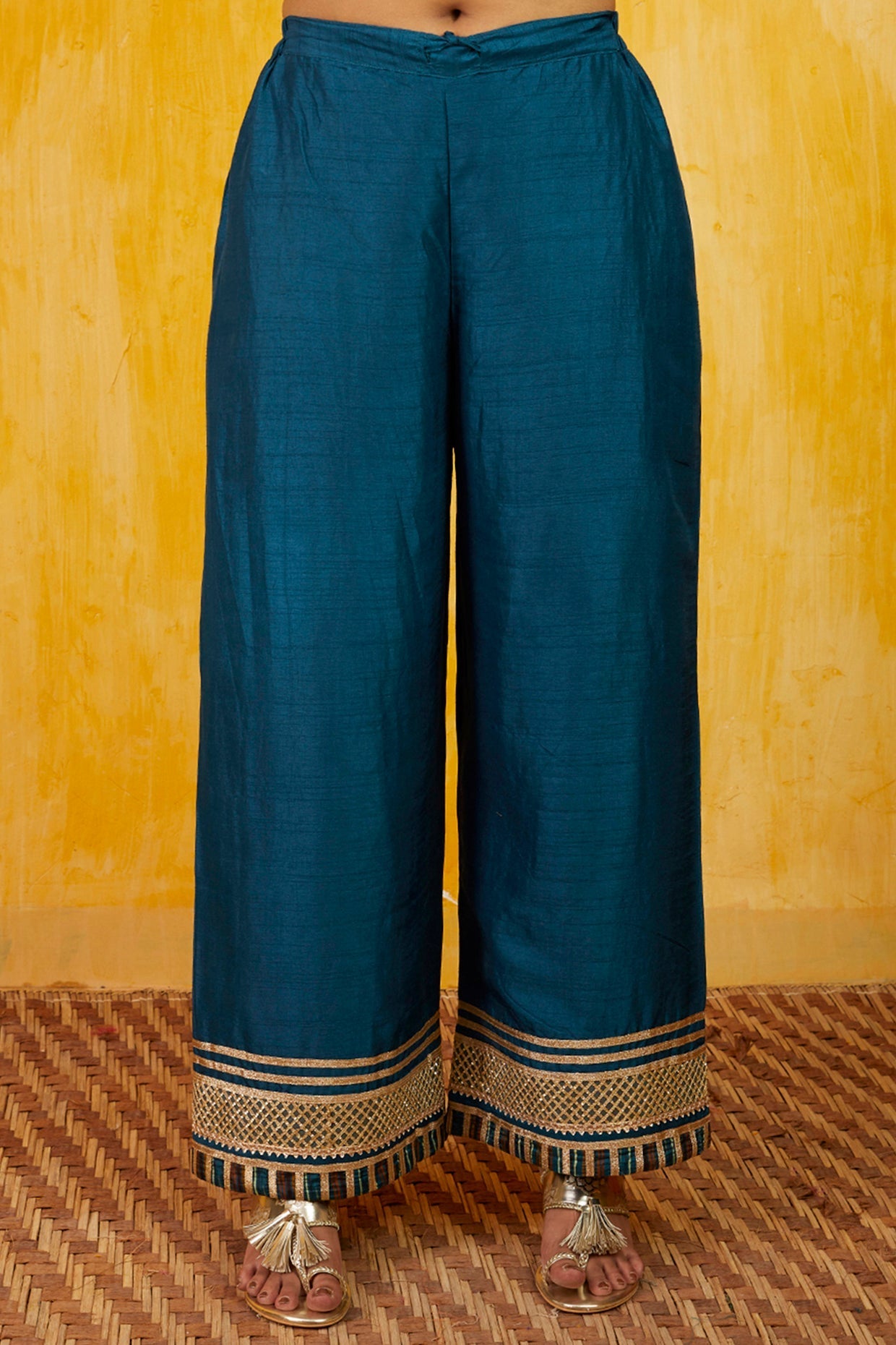 Blue Marigold Buti Tunic With Palazzo- close view