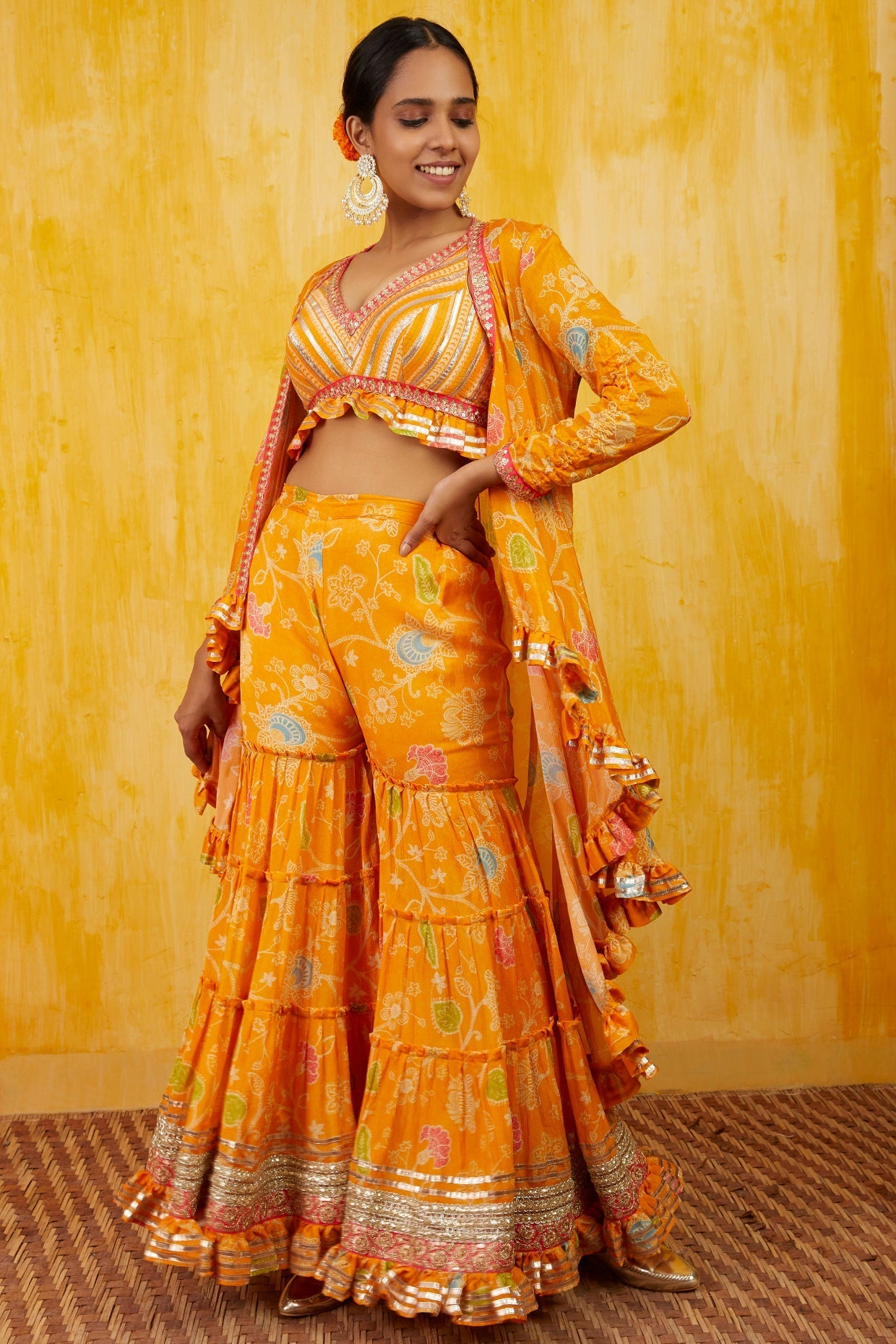 Mango Marigold Garden Jacket Sharara Set- front view