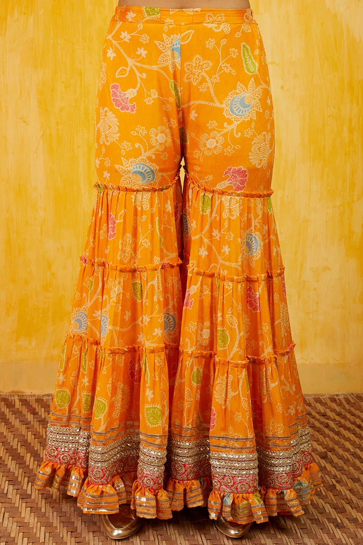 Mango Marigold Garden Jacket Sharara Set- close view