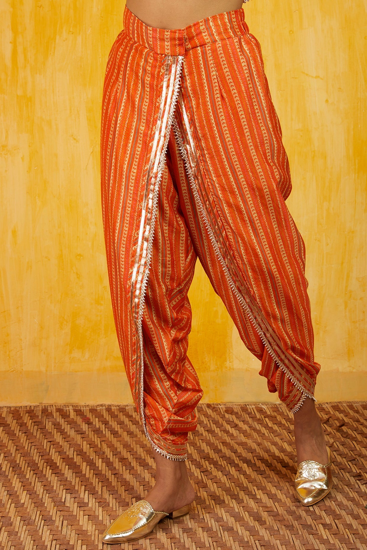 Marigold Garden Sleeveless Ag Dhoti Set- close view