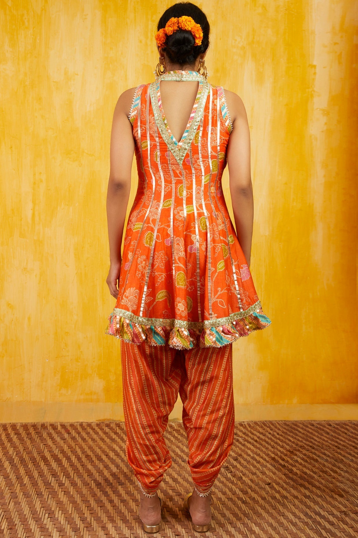 Marigold Garden Sleeveless Ag Dhoti Set- back view