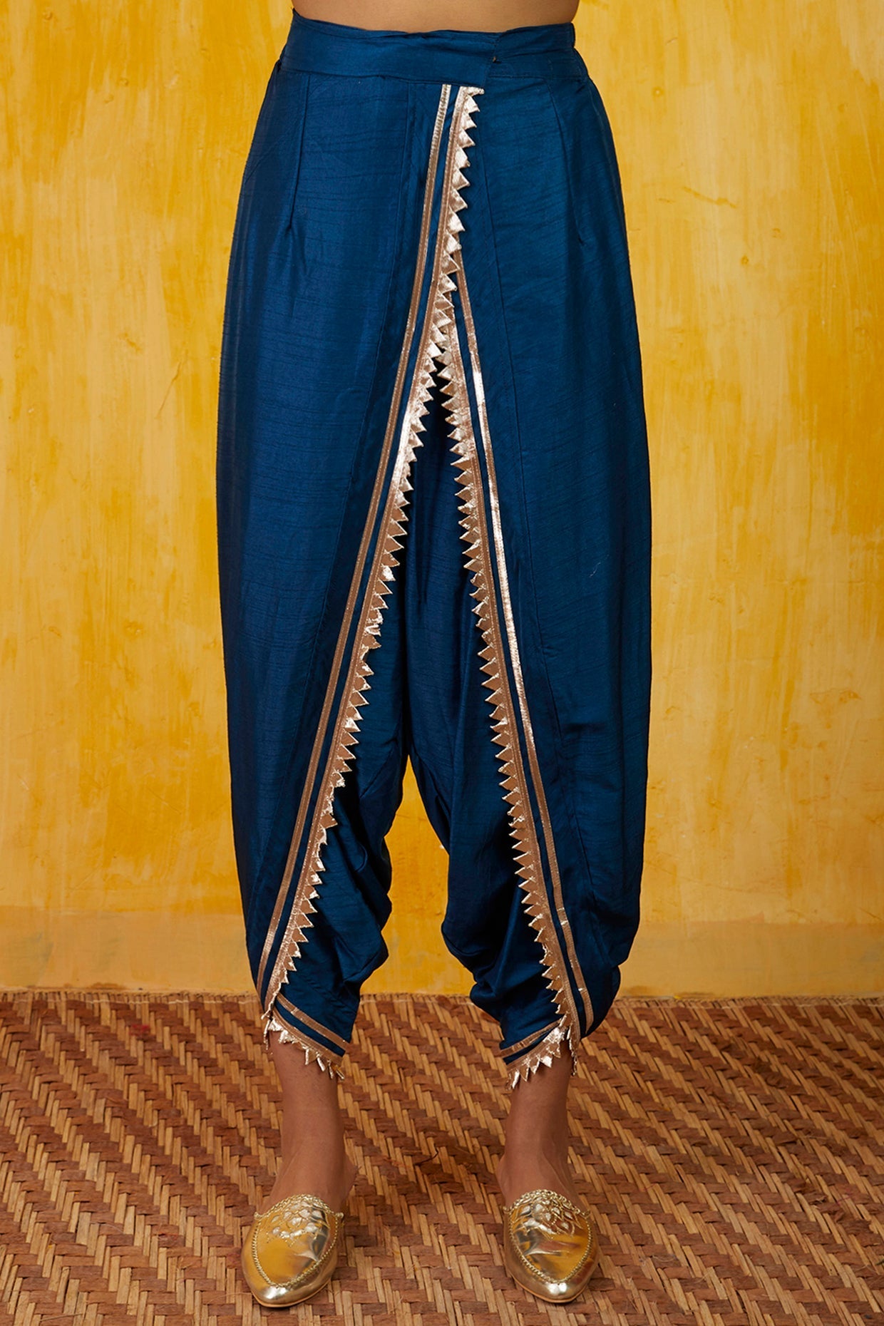 Blue Marigold Zig-Zag Ag With Dhoti- close view