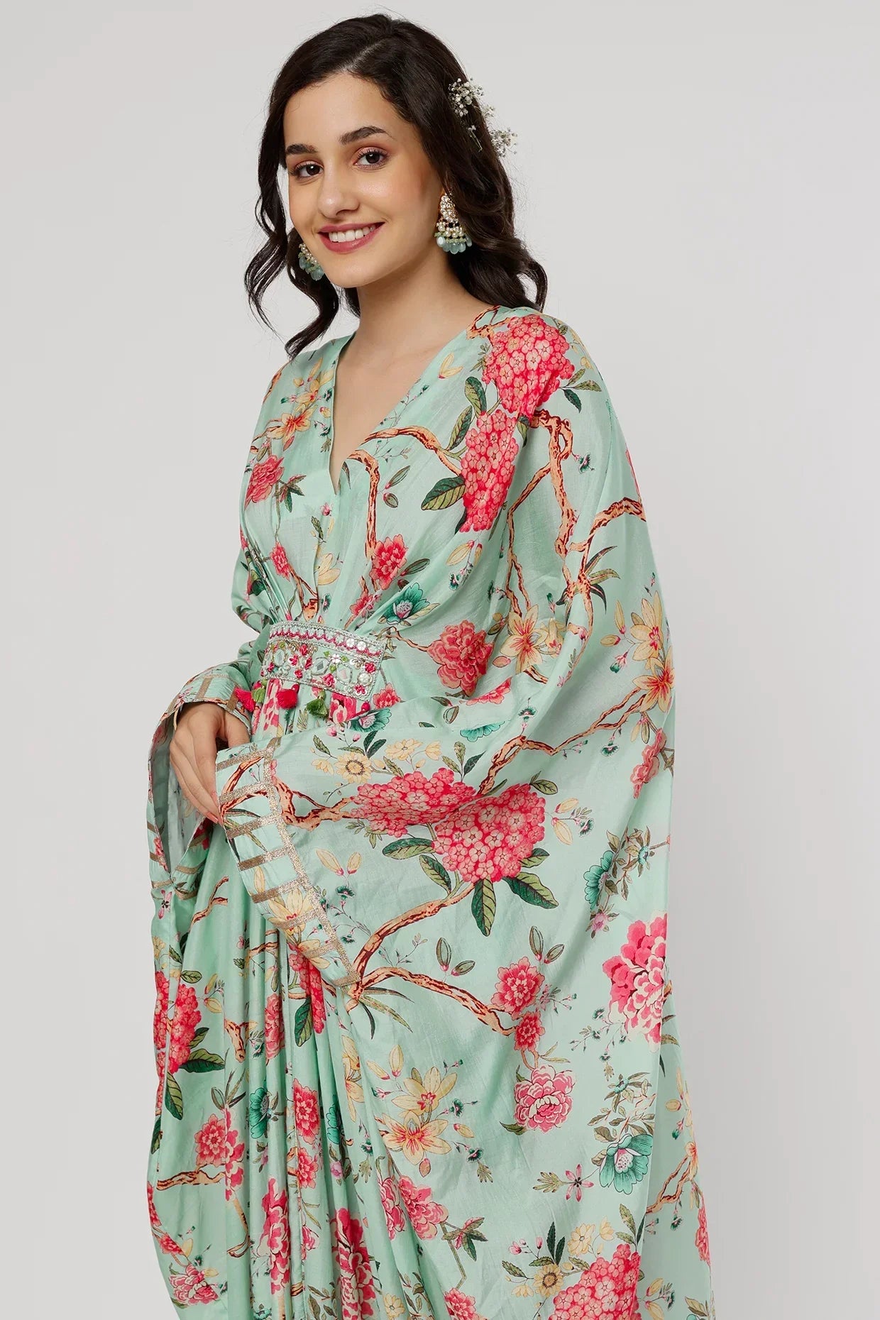 Women's Designer Blue Yutika Long Kaftan | Gopi Vaid