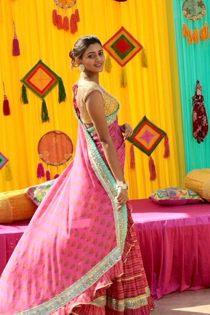 Shreya Shankar in Marigold Buti Ruffle Saree