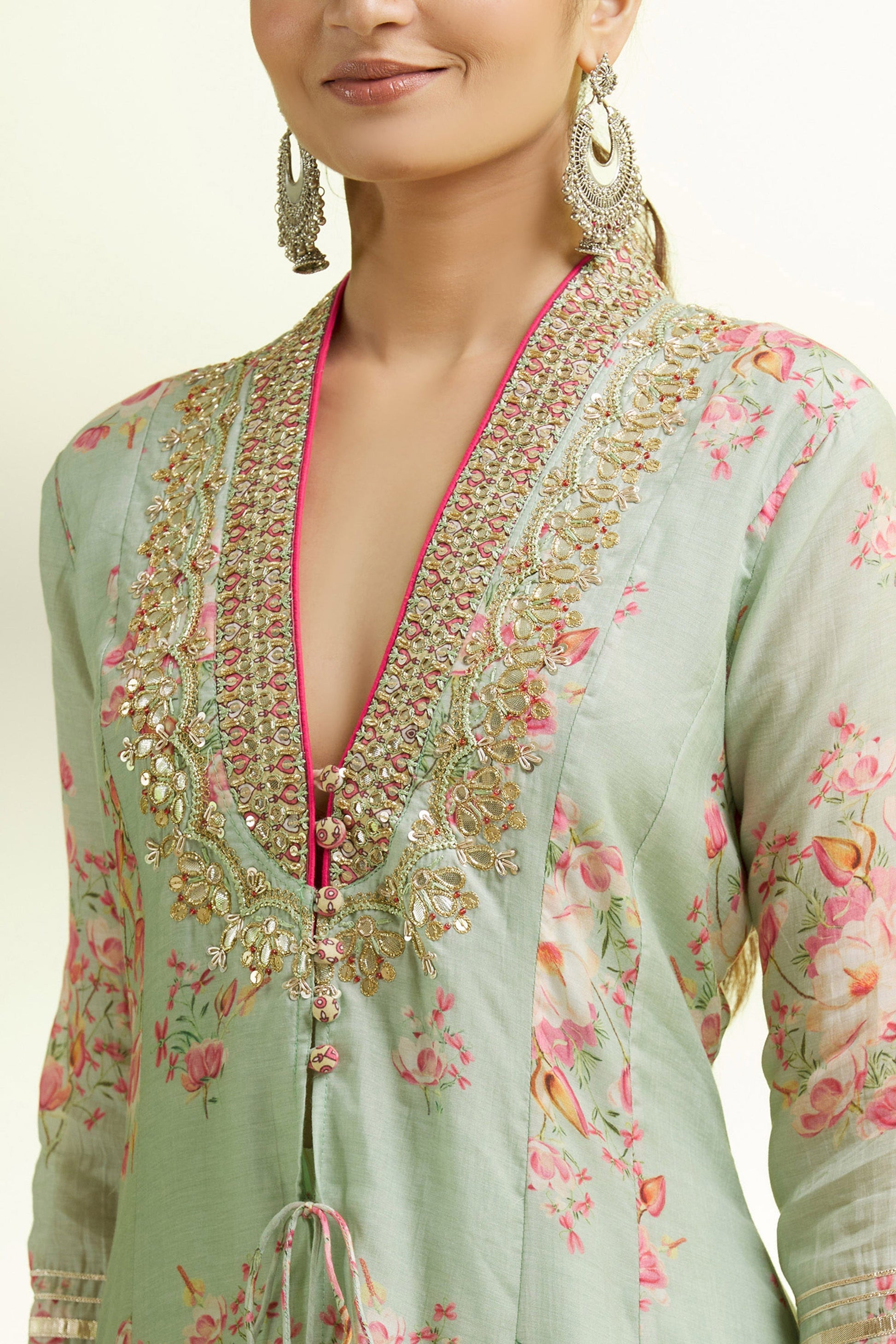 Women's Designer Mint Green Sharara Set | Gopi Vaid