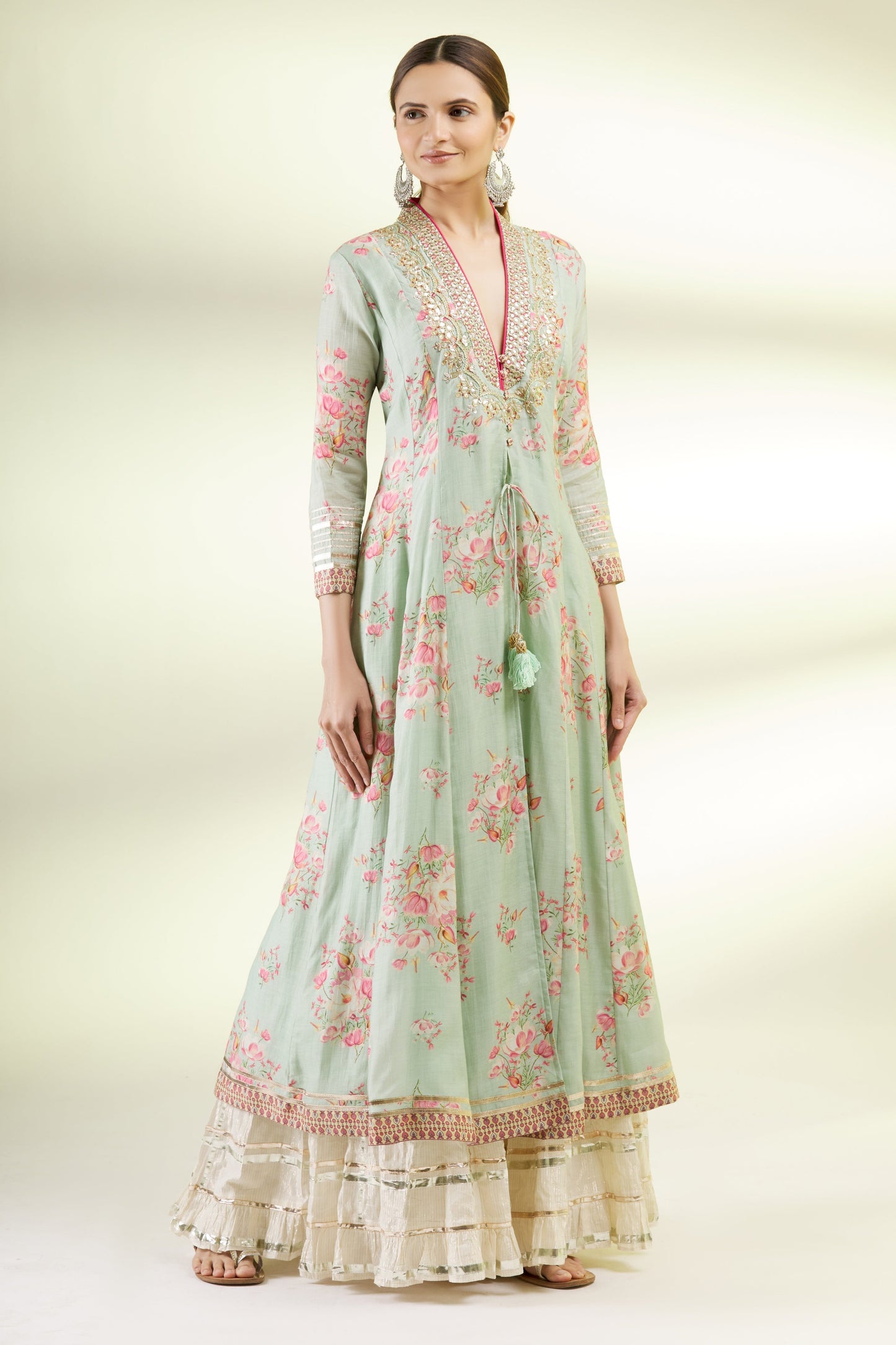 Women's Designer Mint Green Sharara Set | Gopi Vaid