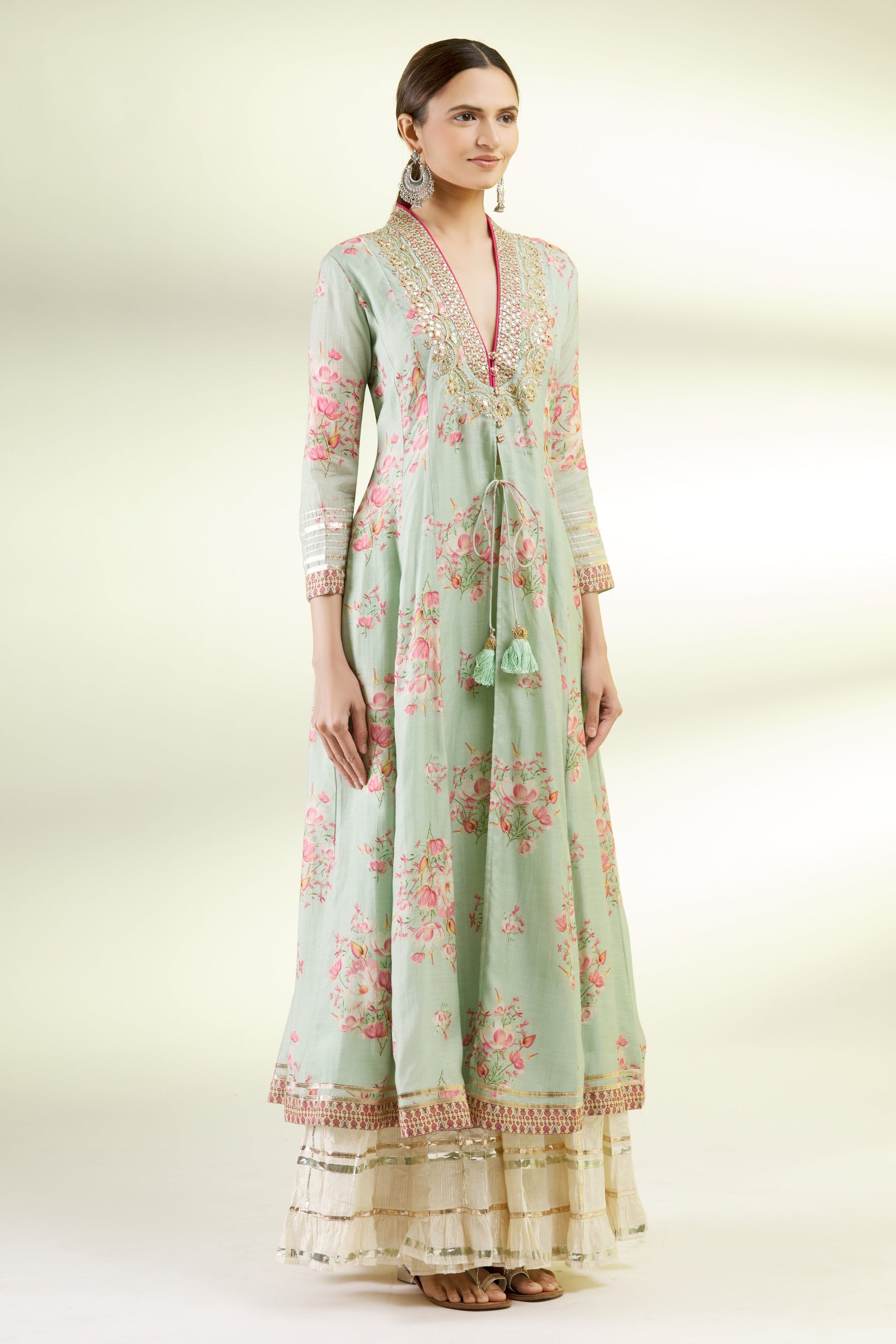 Women's Designer Mint Green Sharara Set | Gopi Vaid