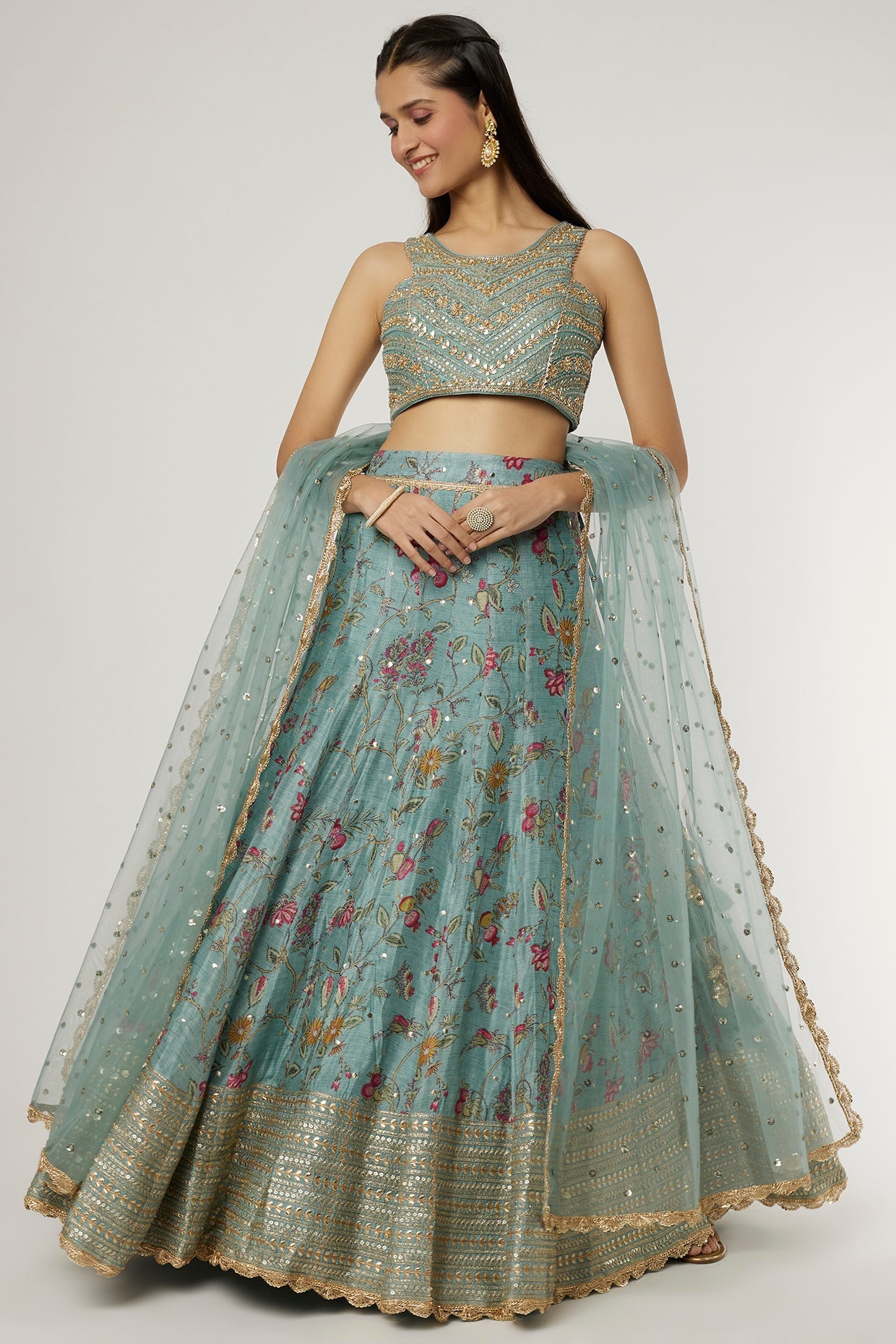 Cobalt Blue Chandbeli Lehenga Set-front view