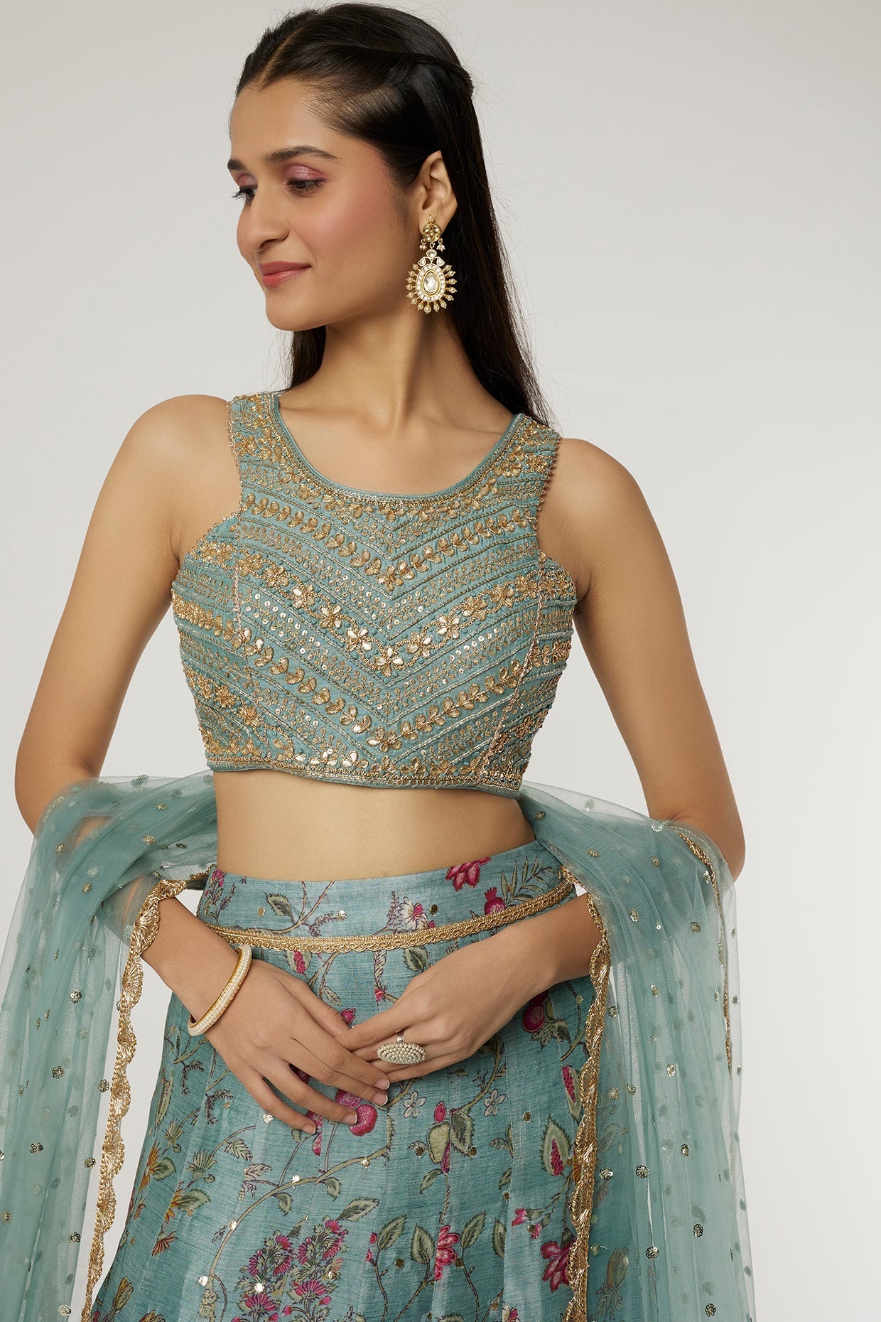 Cobalt Blue Chandbeli Lehenga Set- front view