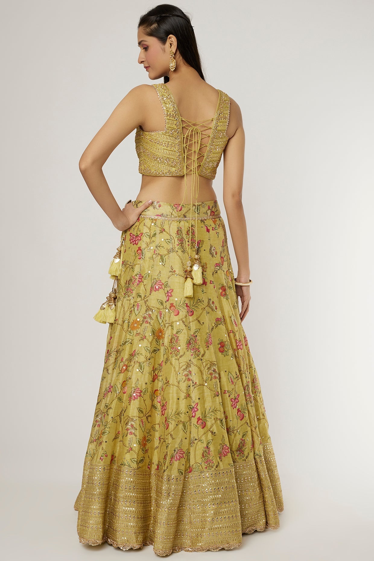 Mustard Chandbeli Lehenga Set- back view