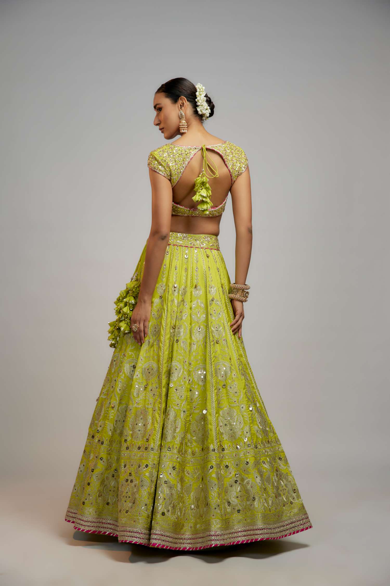 Lime Green Golconda Nayla lehenga set- back view